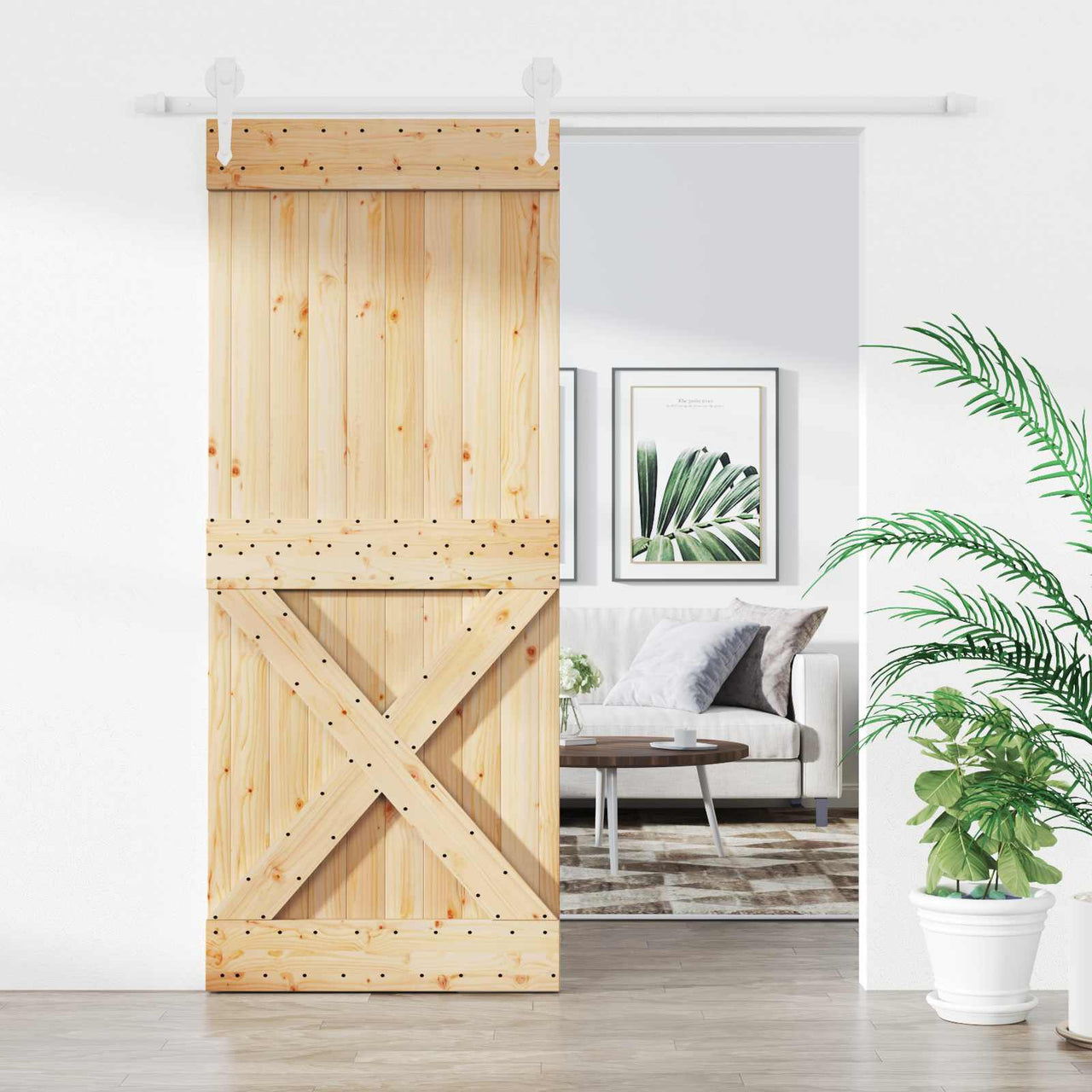 Porte coulissante naturelle et blanche 85 x 210 cm 