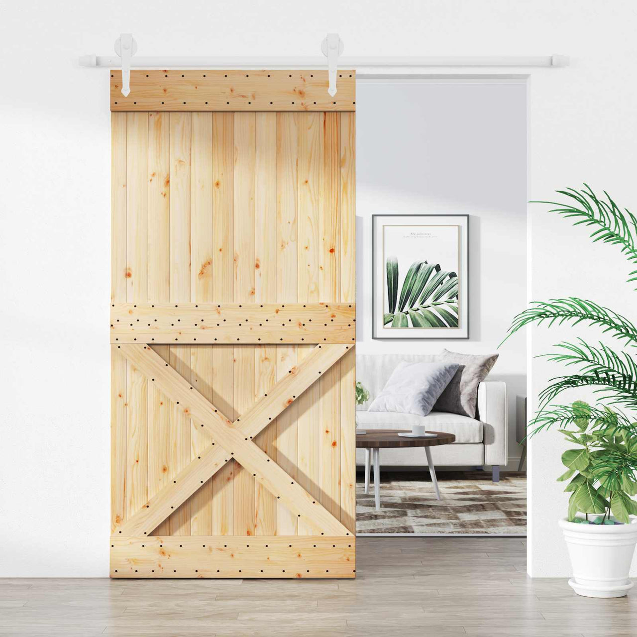 Porte coulissante naturelle et blanche 100 x 210 cm 