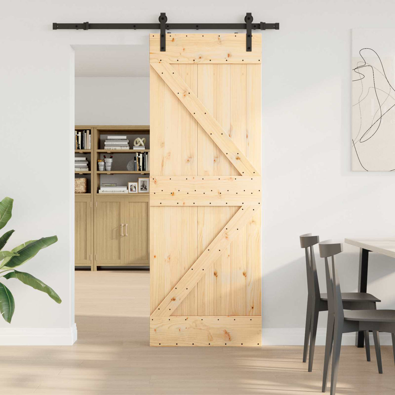 Porte coulissante NARVIK naturelle et noire 70 x 210 cm (152,5 cm) 