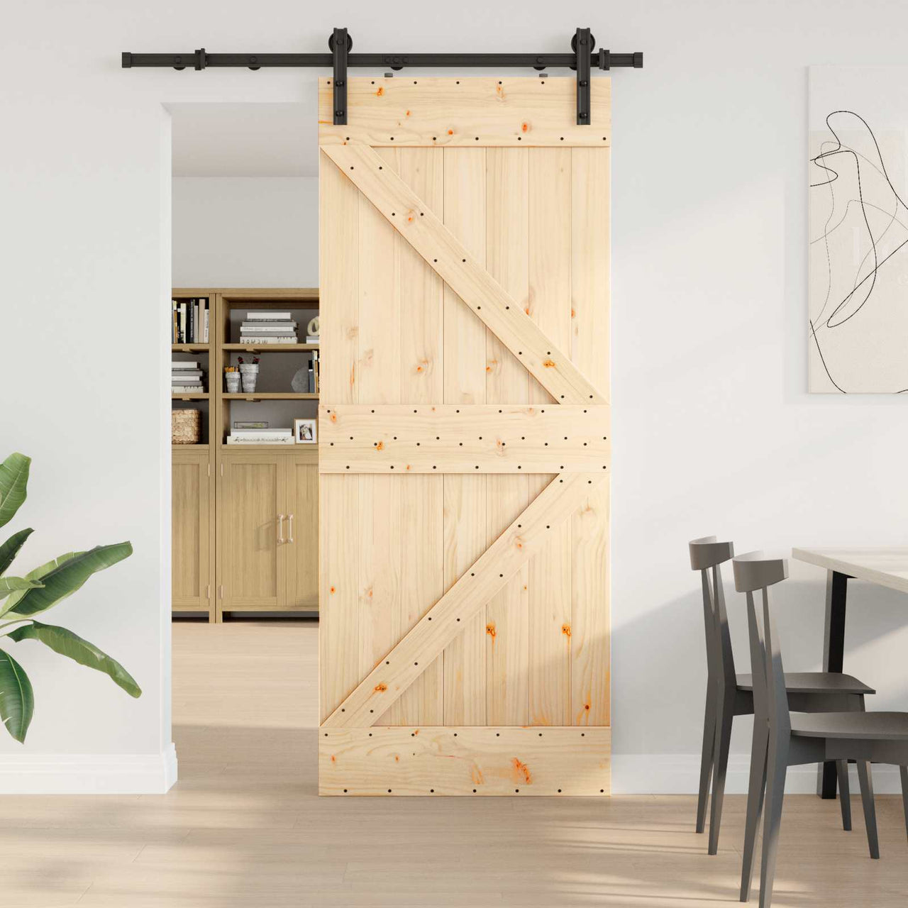 Porte coulissante NARVIK naturel et noir 85 x 210 cm (152,5 cm) 