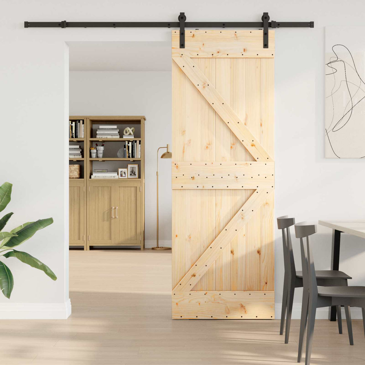Porte coulissante NARVIK naturel et noir 70 x 210 cm (213,5 cm) 