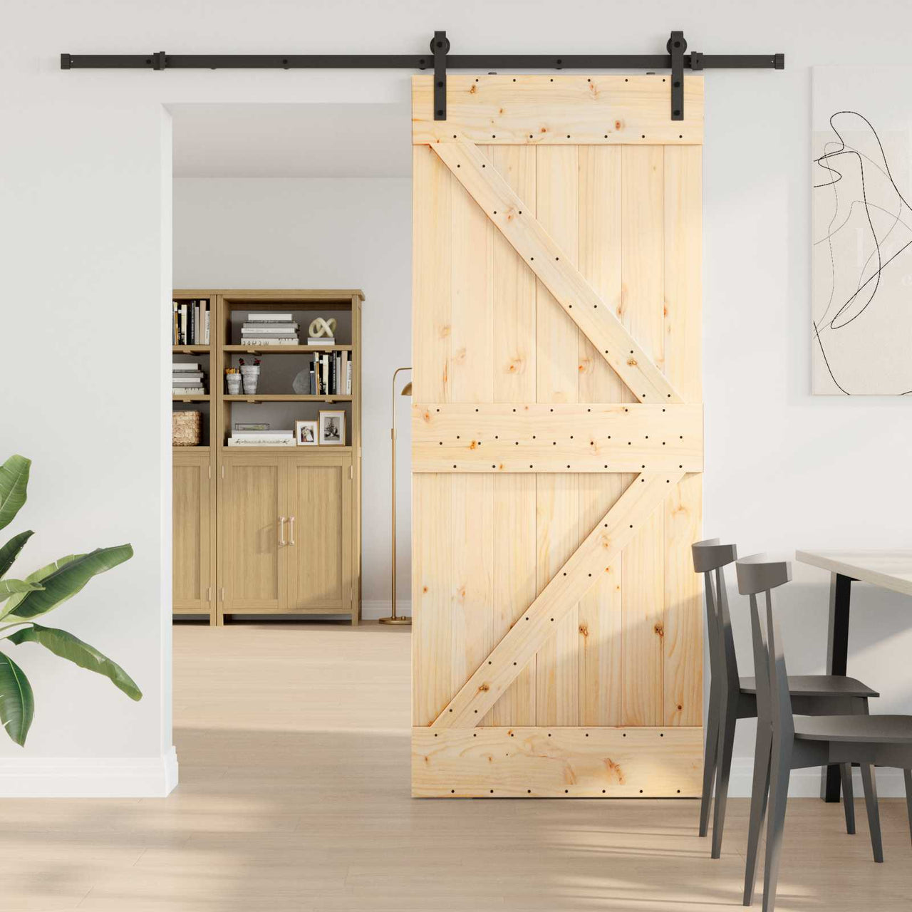 Porte coulissante NARVIK naturel et noir 85 x 210 cm (213,5 cm) 