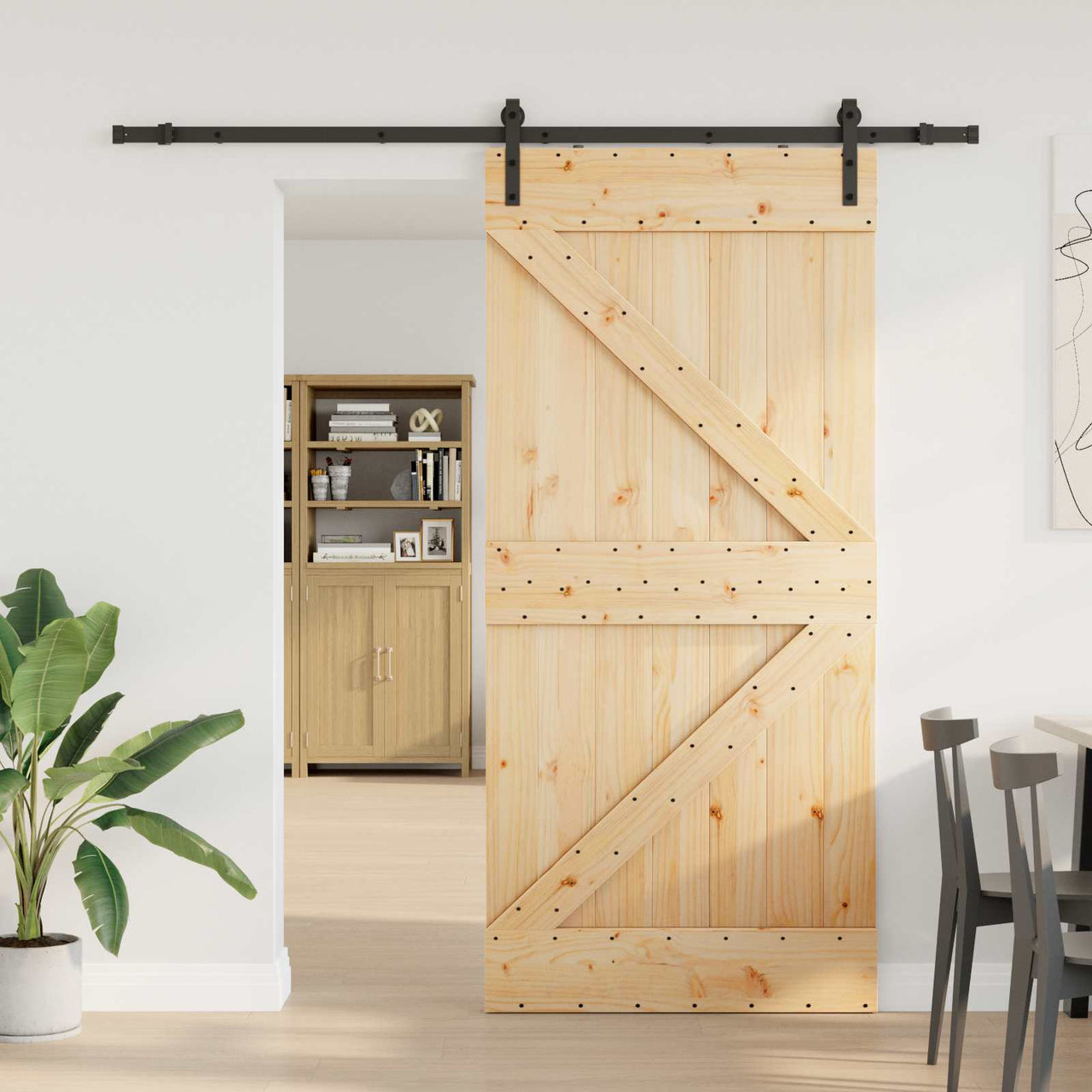 Porte coulissante NARVIK naturelle et noire 100 x 210 cm (213,5 cm) 