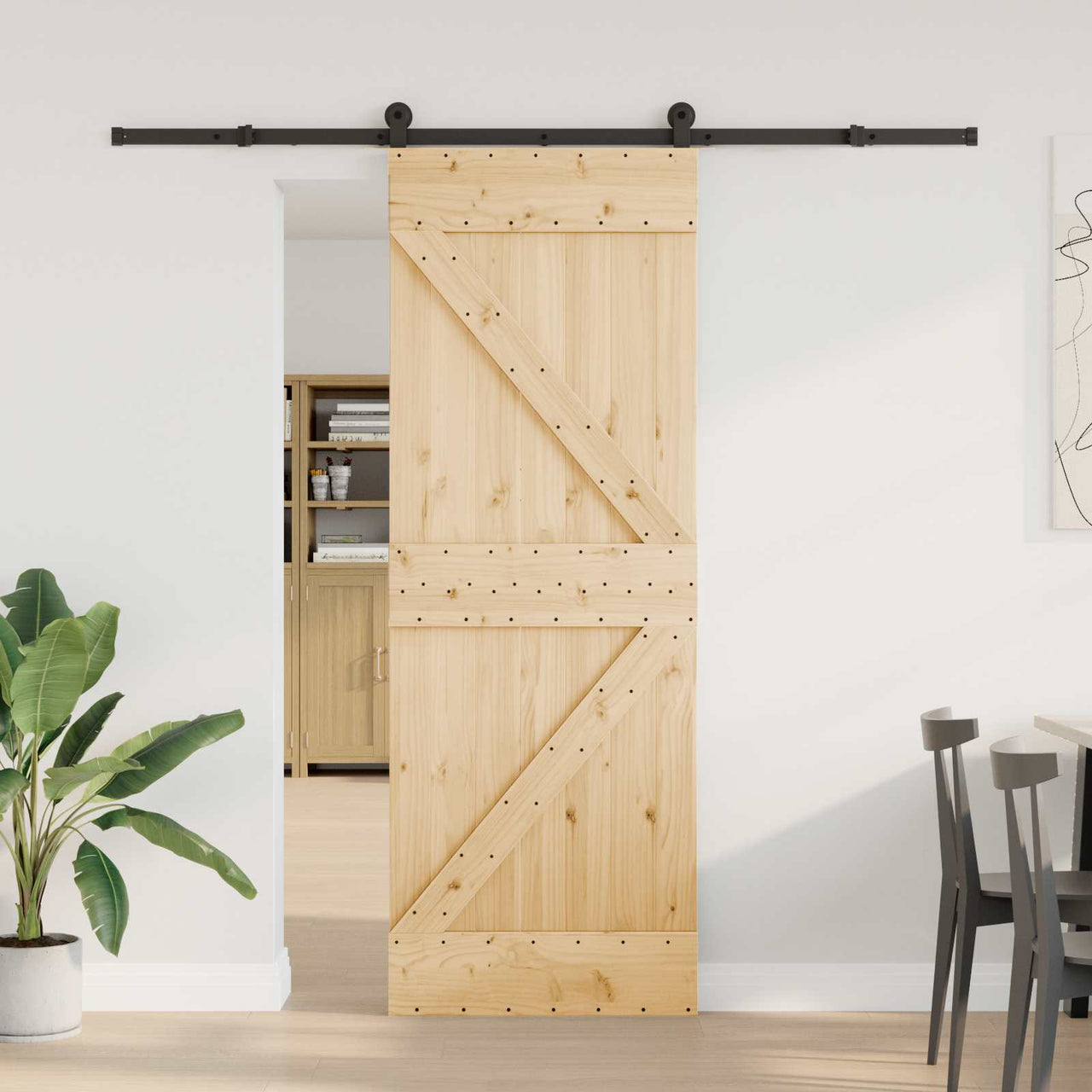 Porte coulissante NARVIK naturel et noir 70 x 210 cm (213,5 cm) 