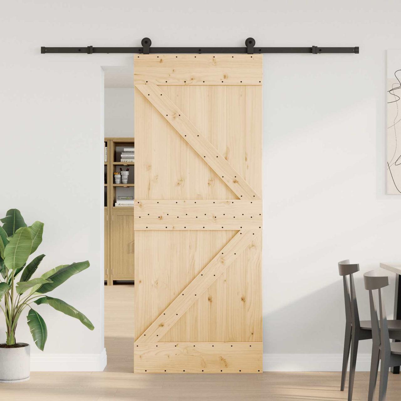 Porte coulissante NARVIK naturelle et noire 85 x 210 cm (213,5 cm) 
