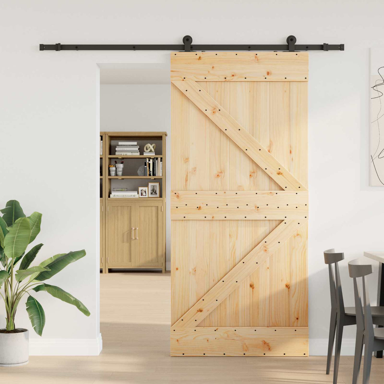 Porte coulissante NARVIK naturel et noir 100 x 210 cm (213,5 cm) 
