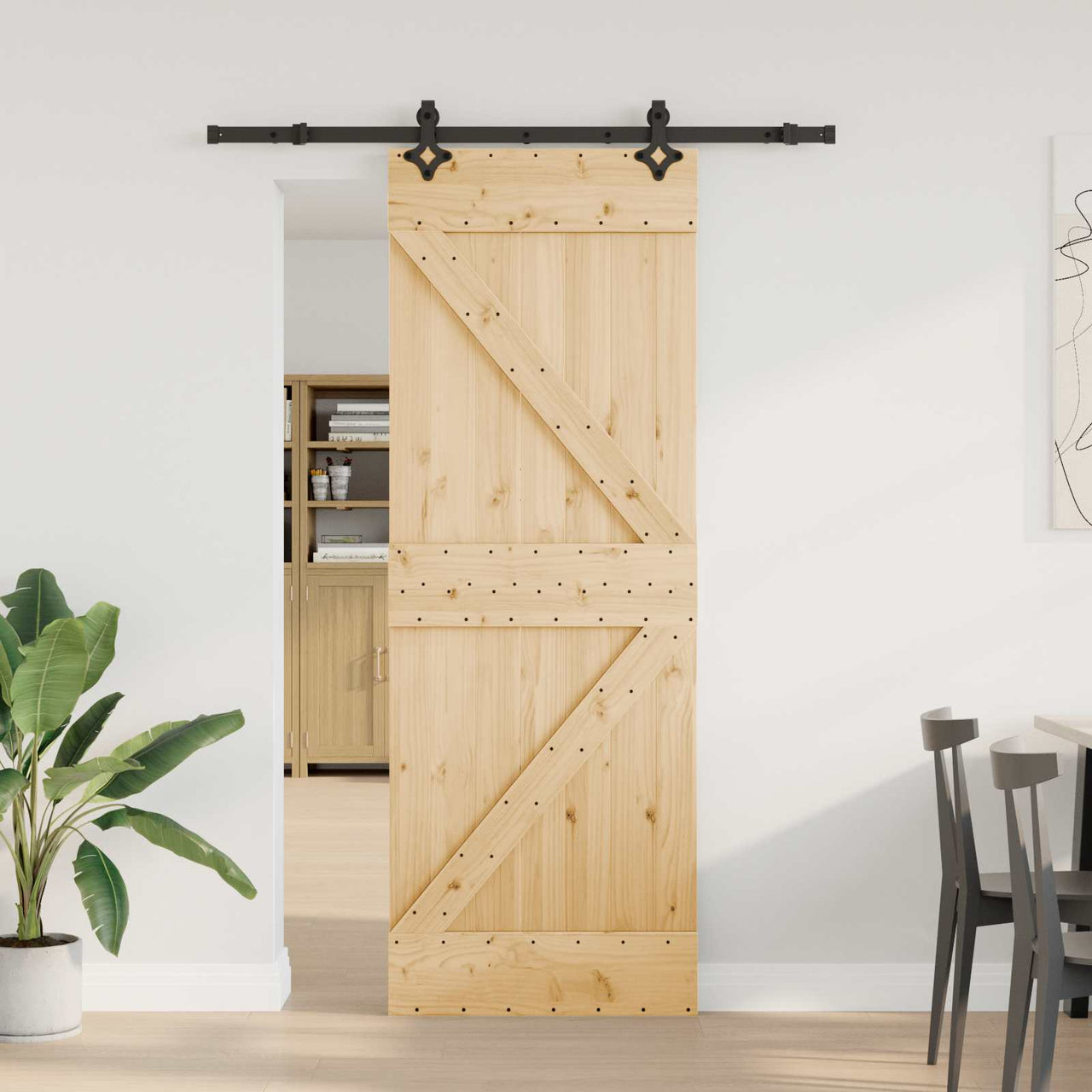 Puerta Corredera NARVIK Natural y negro 70 x 210 cm (152,5 cm)