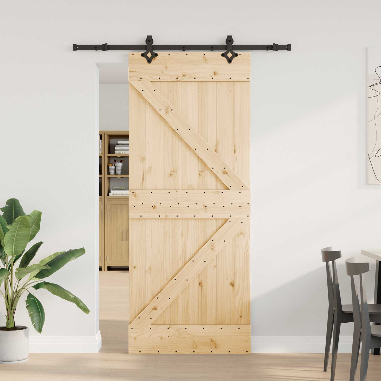 Porte coulissante NARVIK naturel et noir 85 x 210 cm (152,5 cm) 