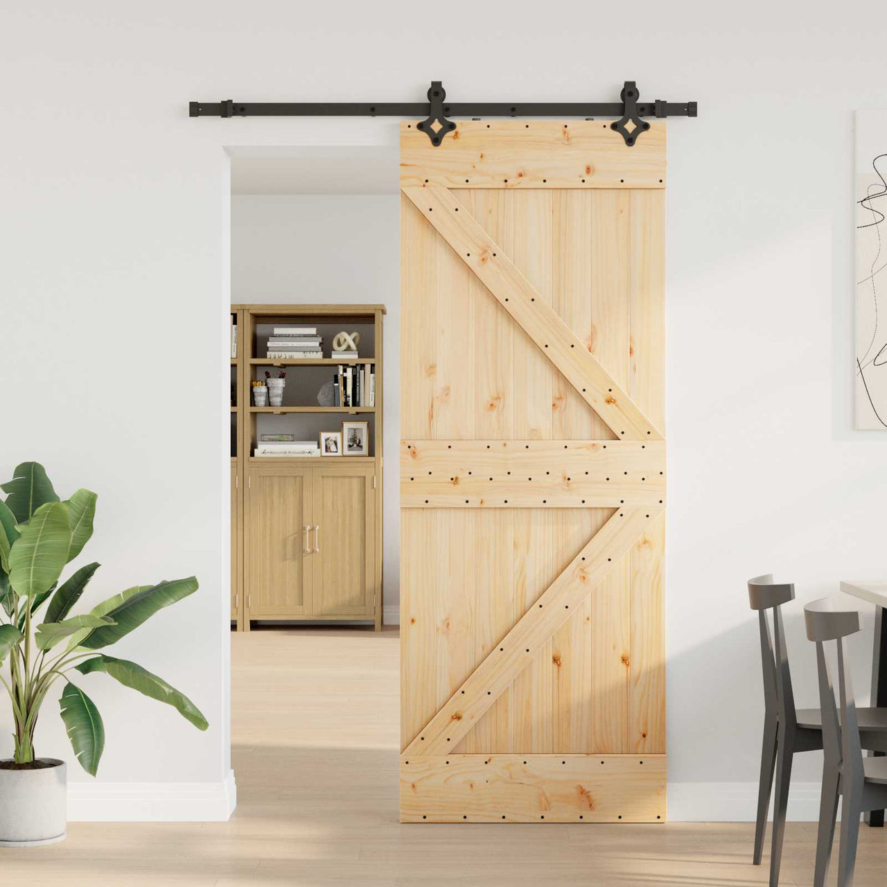 Porte coulissante NARVIK naturel et noir 80 x 210 cm (152,5 cm) 