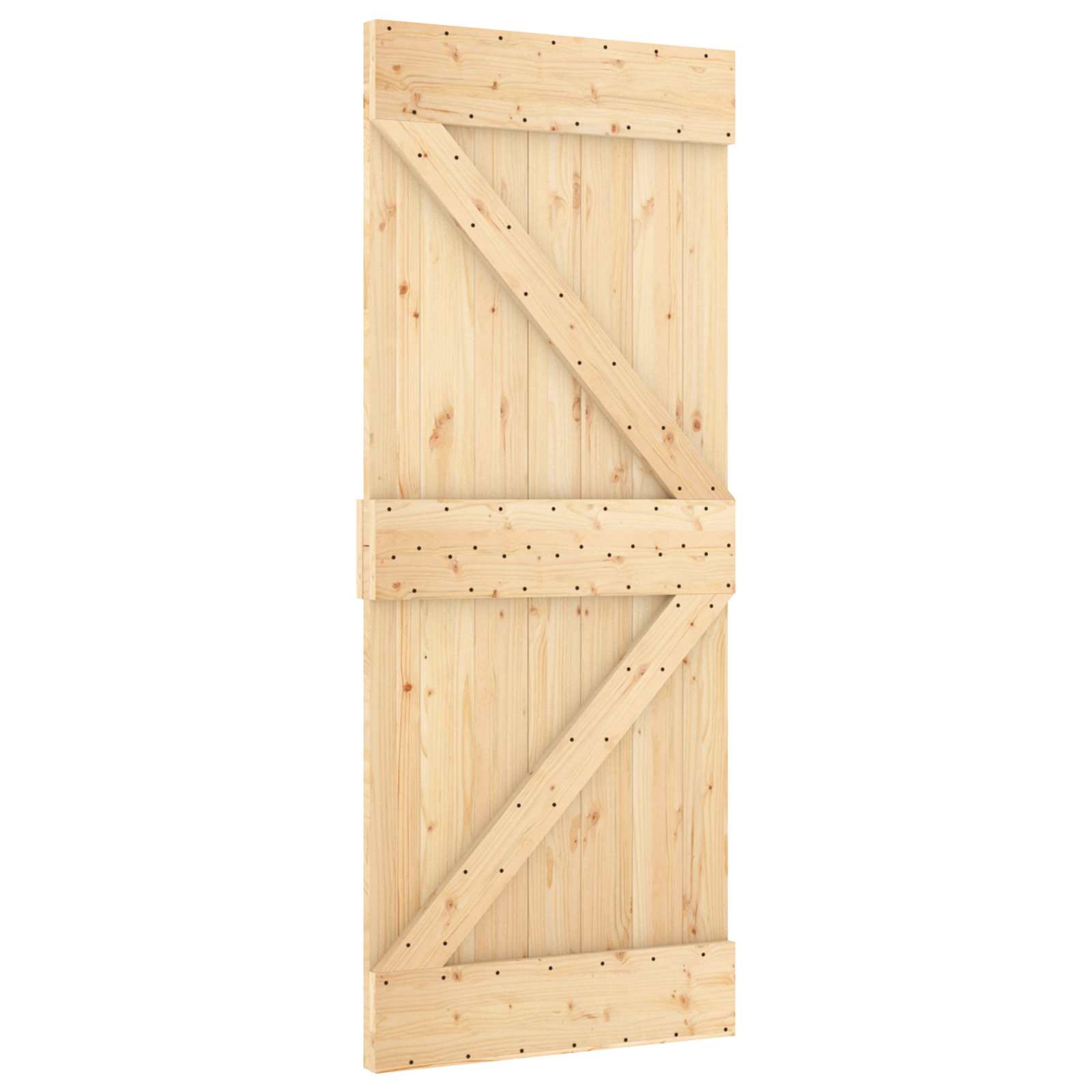 Puerta corredera Narvik en color natural y negro, medidas 85 x 210 cm, ideal para exteriores.