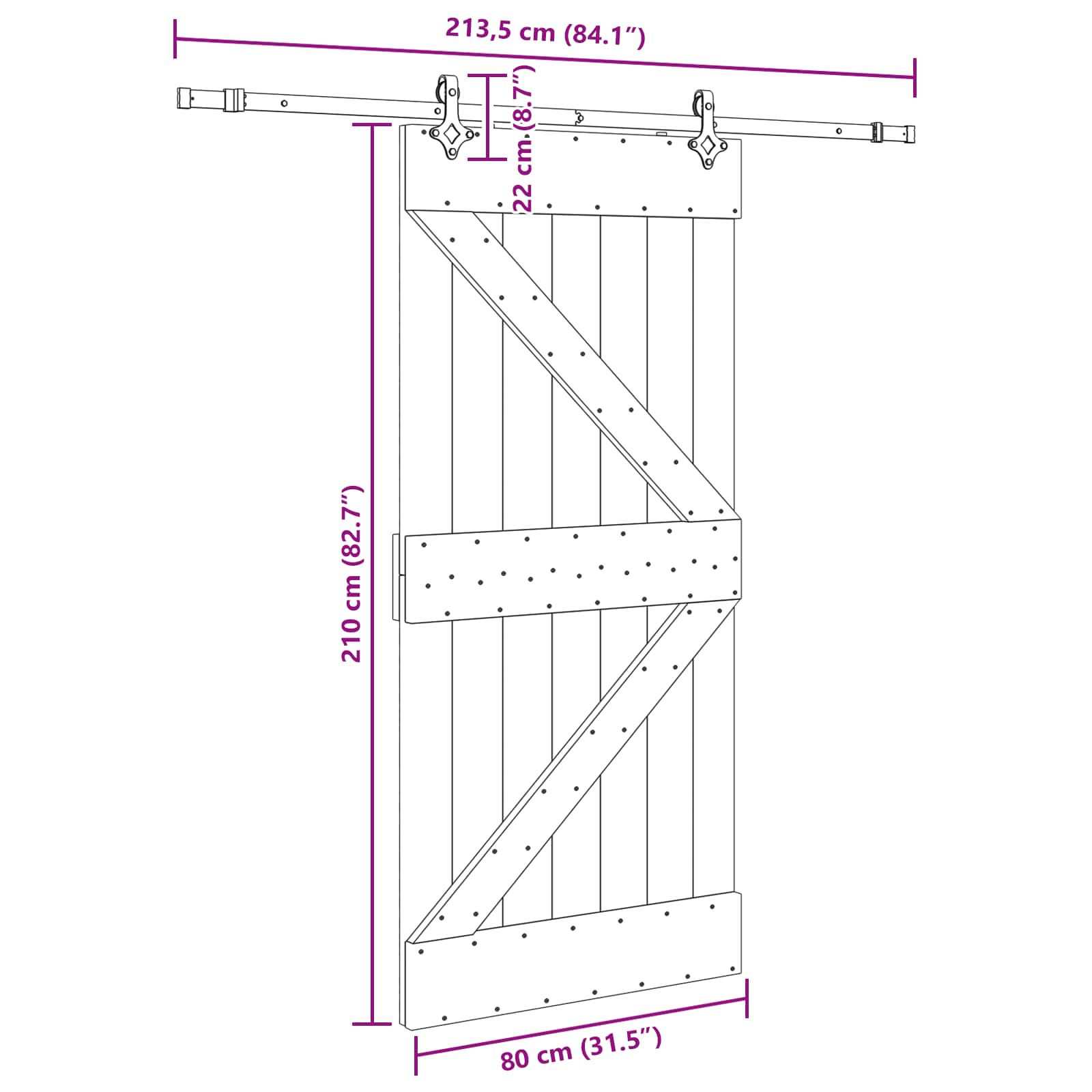 Puerta corredera Narvik en color natural y negro, ideal para jardines y exteriores, medidas 80 x 210 cm.