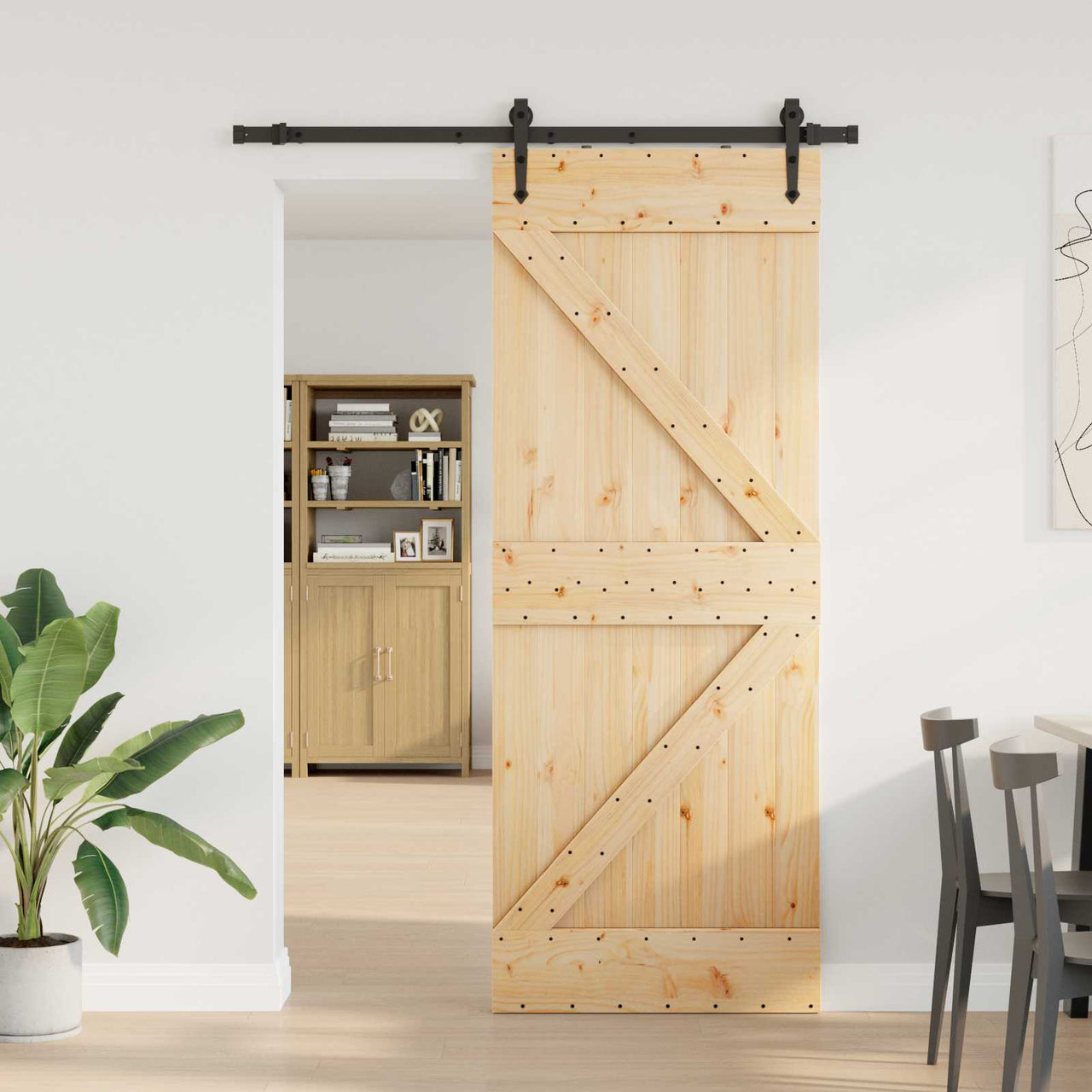 Porte coulissante NARVIK naturel et noir 80 x 210 cm (152,5 cm) 