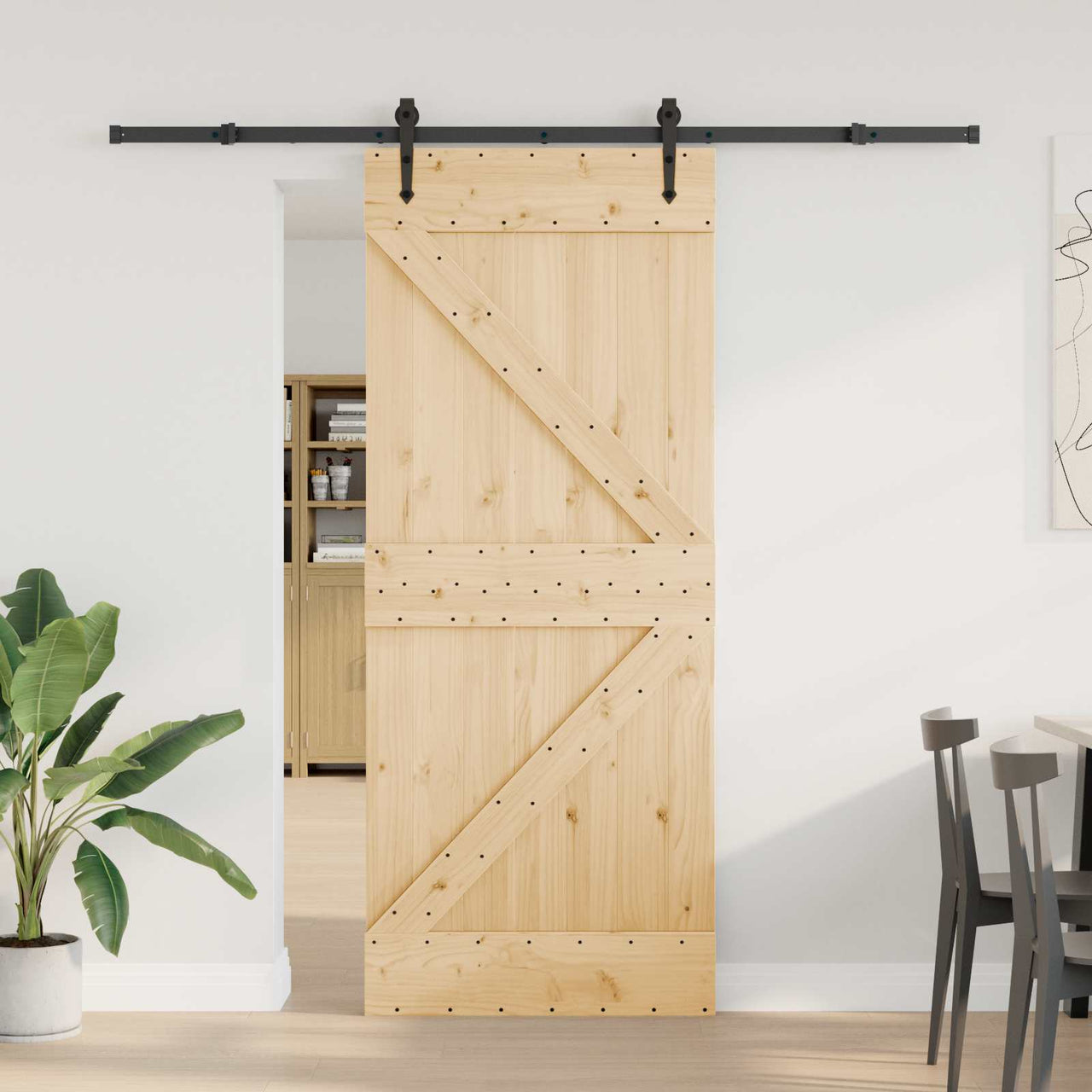 Porte coulissante NARVIK naturel et noir 85 x 210 cm (213,5 cm) 