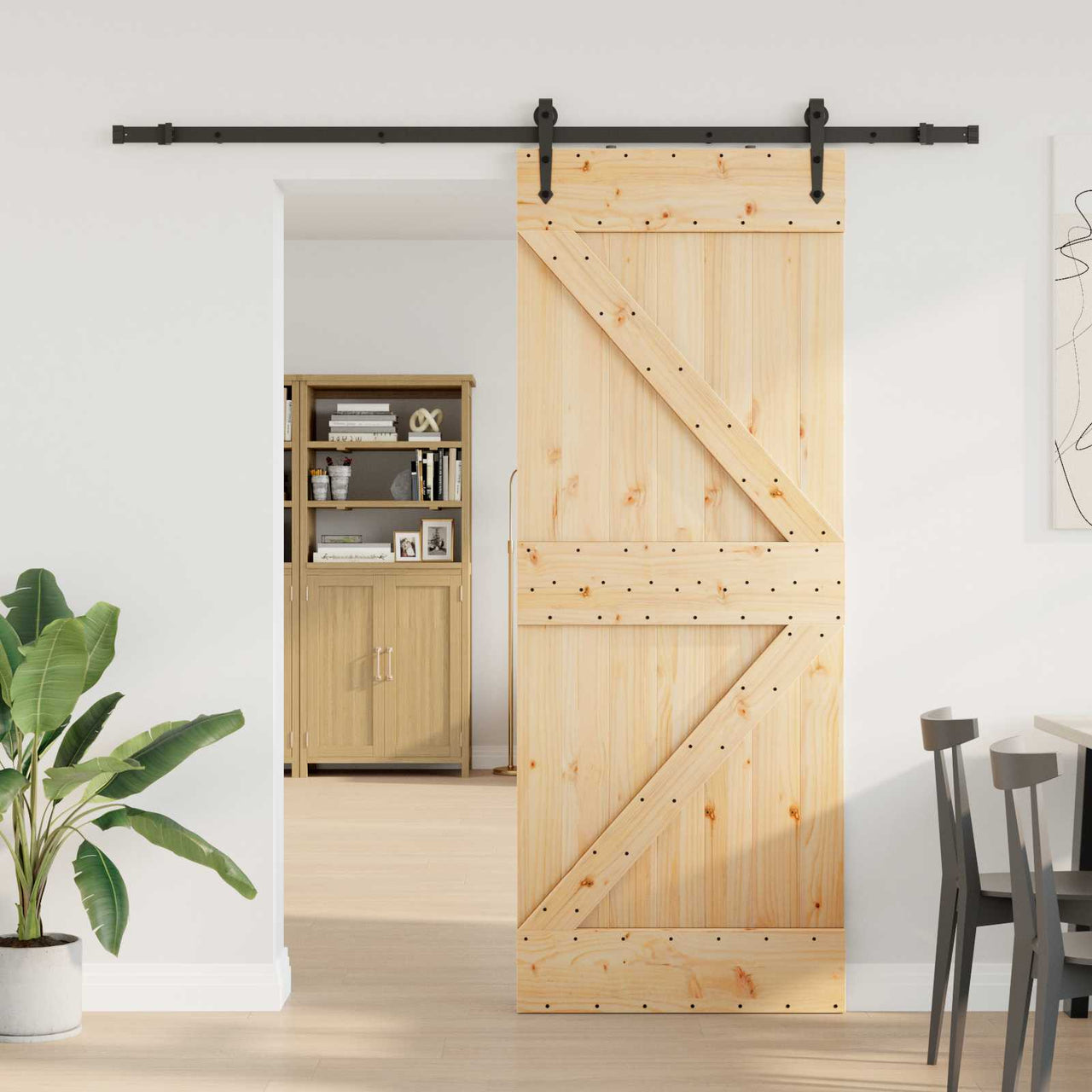 Porte coulissante NARVIK naturel et noir 80 x 210 cm (213,5 cm) 