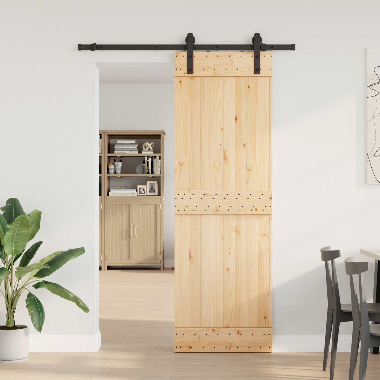 Porte coulissante NARVIK naturelle et noire 70 x 210 cm (152,5 cm) 