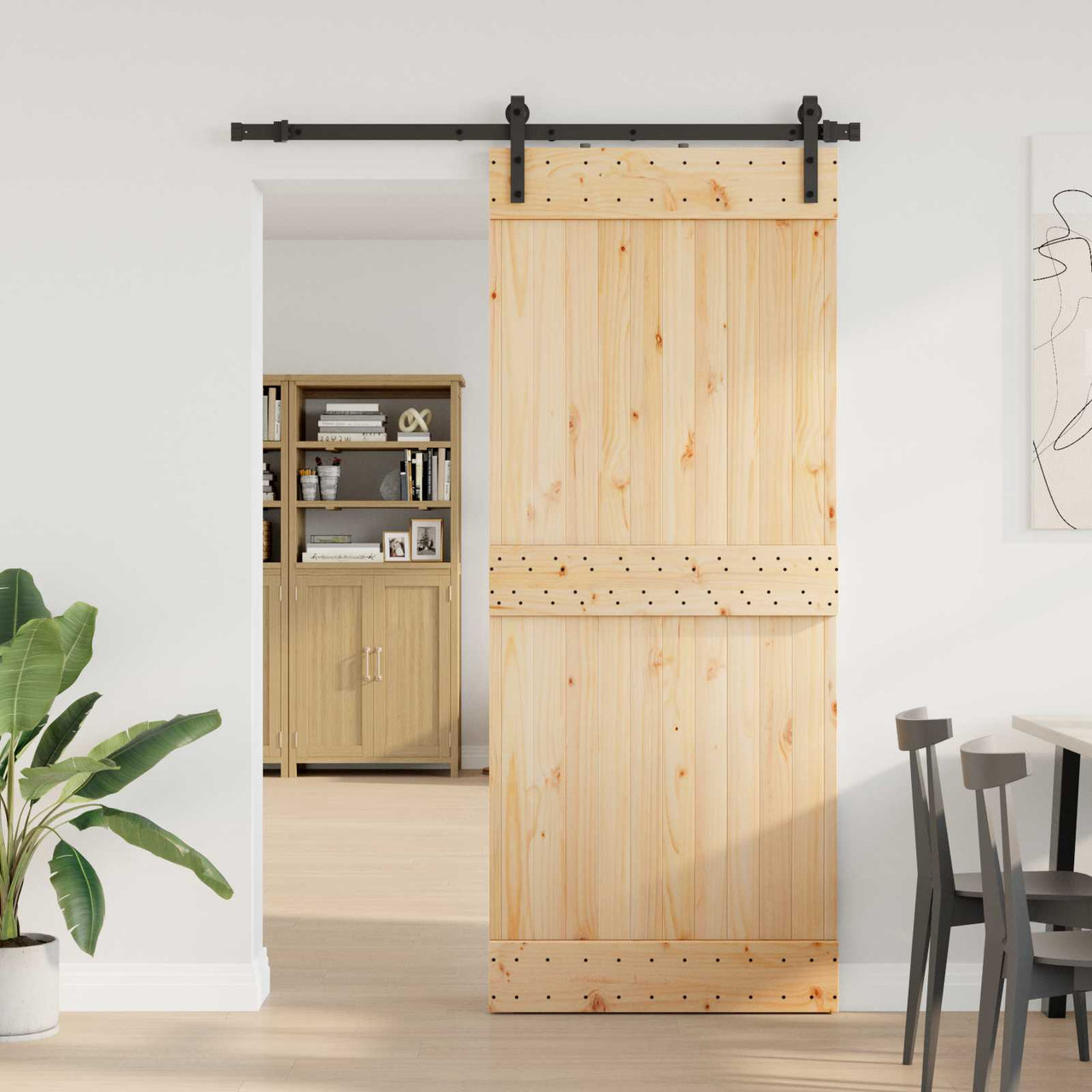 Porte coulissante NARVIK naturel et noir 85 x 210 cm (152,5 cm) 