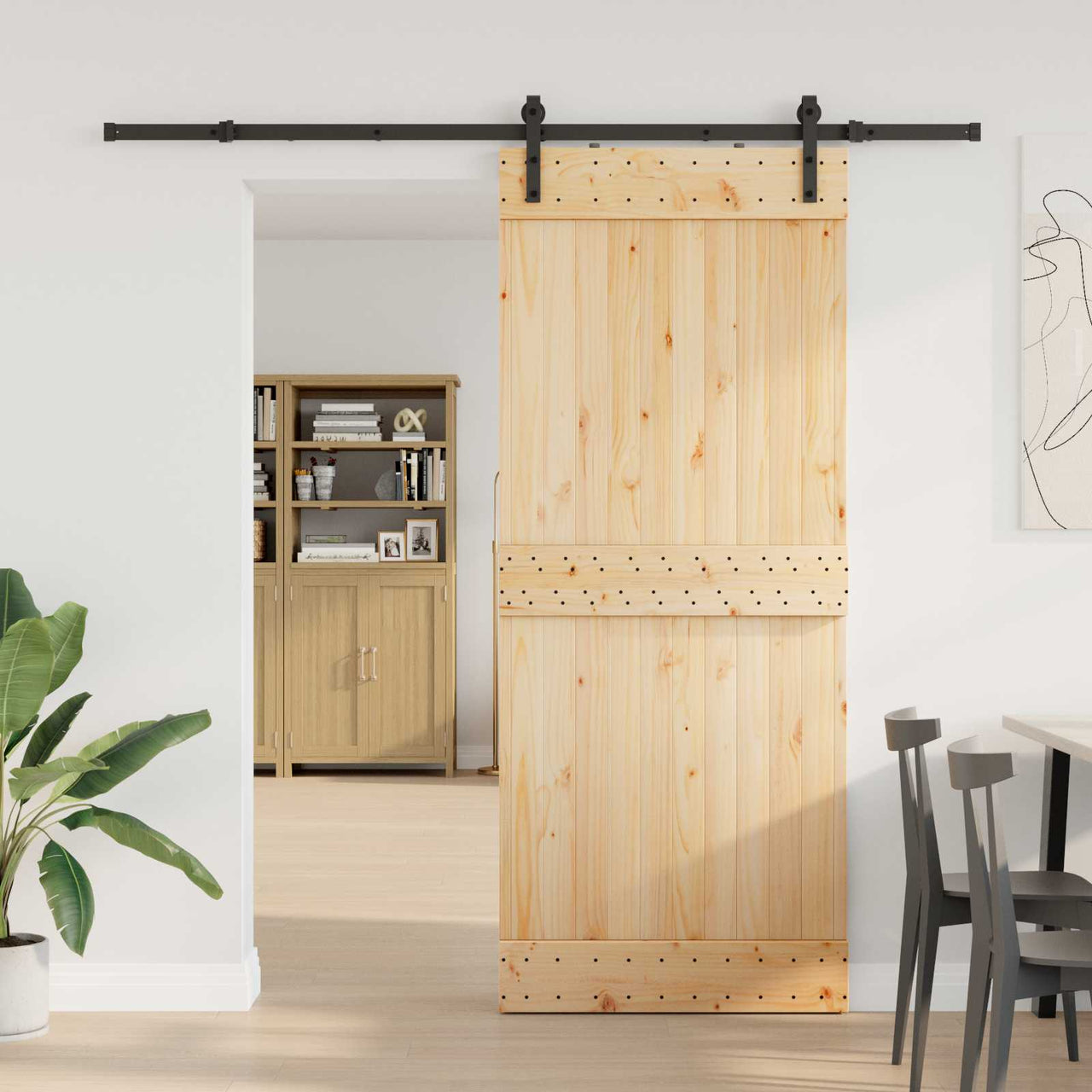 Puerta Corredera Natural y Negro 85 x 210 cm