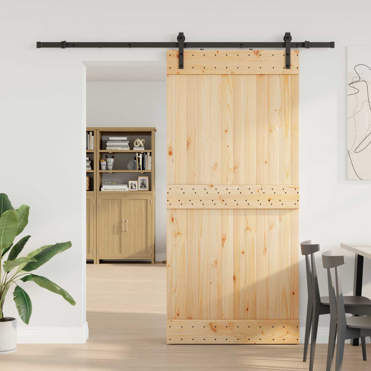 Porte coulissante NARVIK naturel et noir 95 x 210 cm (213,5 cm) 