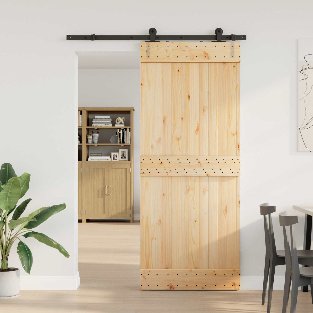 Puerta Corredera Natural y Negro 85 x 210 cm