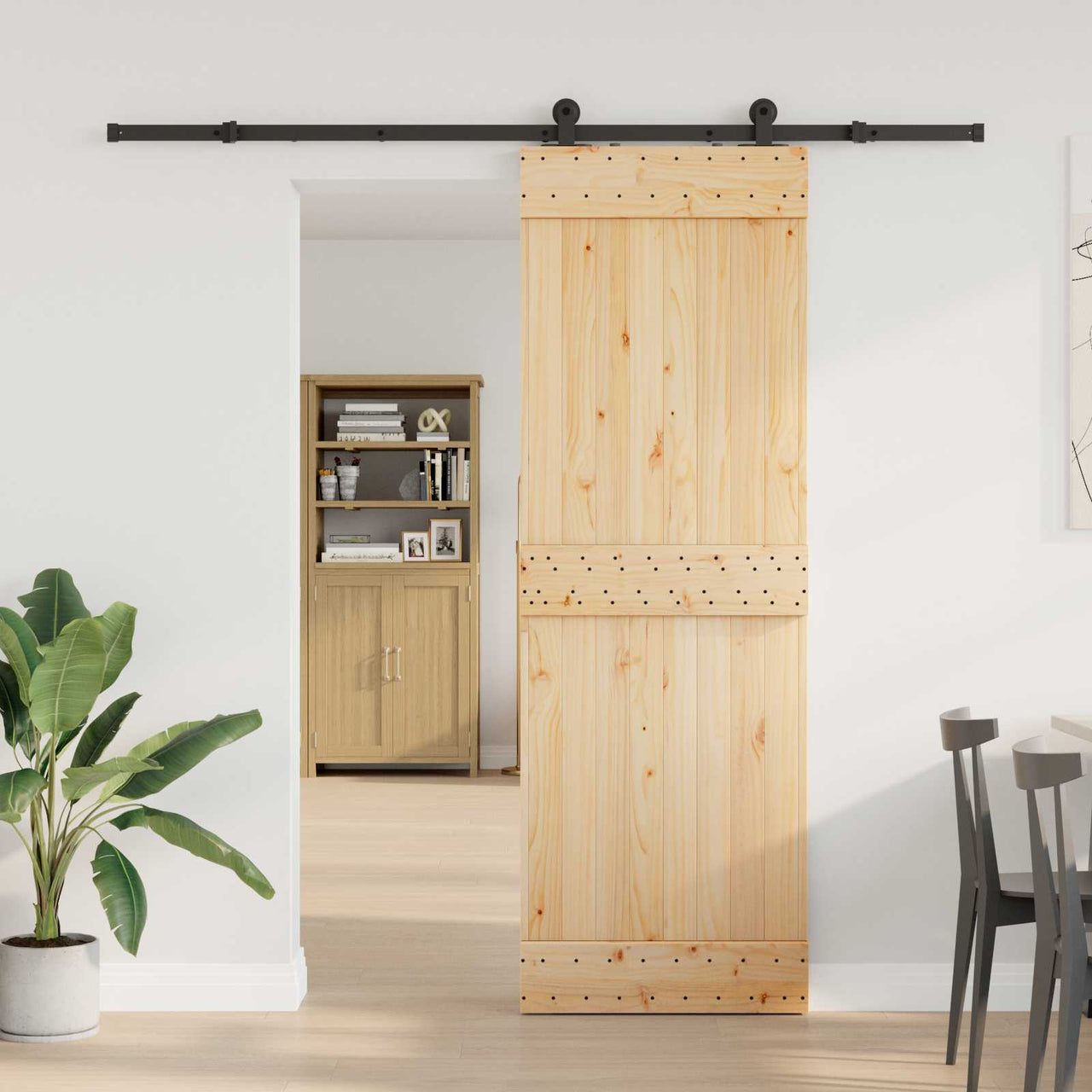Puerta Corredera Natural y Negro 70 x 210 cm