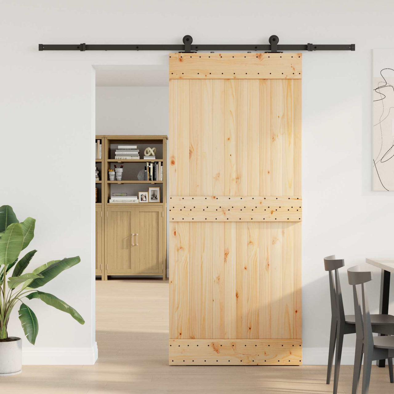 Porte coulissante NARVIK naturel et noir 90 x 210 cm (213,5 cm) 