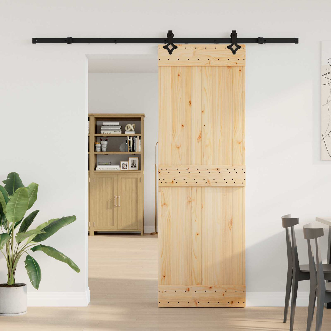 Puerta Corredera Natural y Negro 70 x 210 cm (213,5 cm)