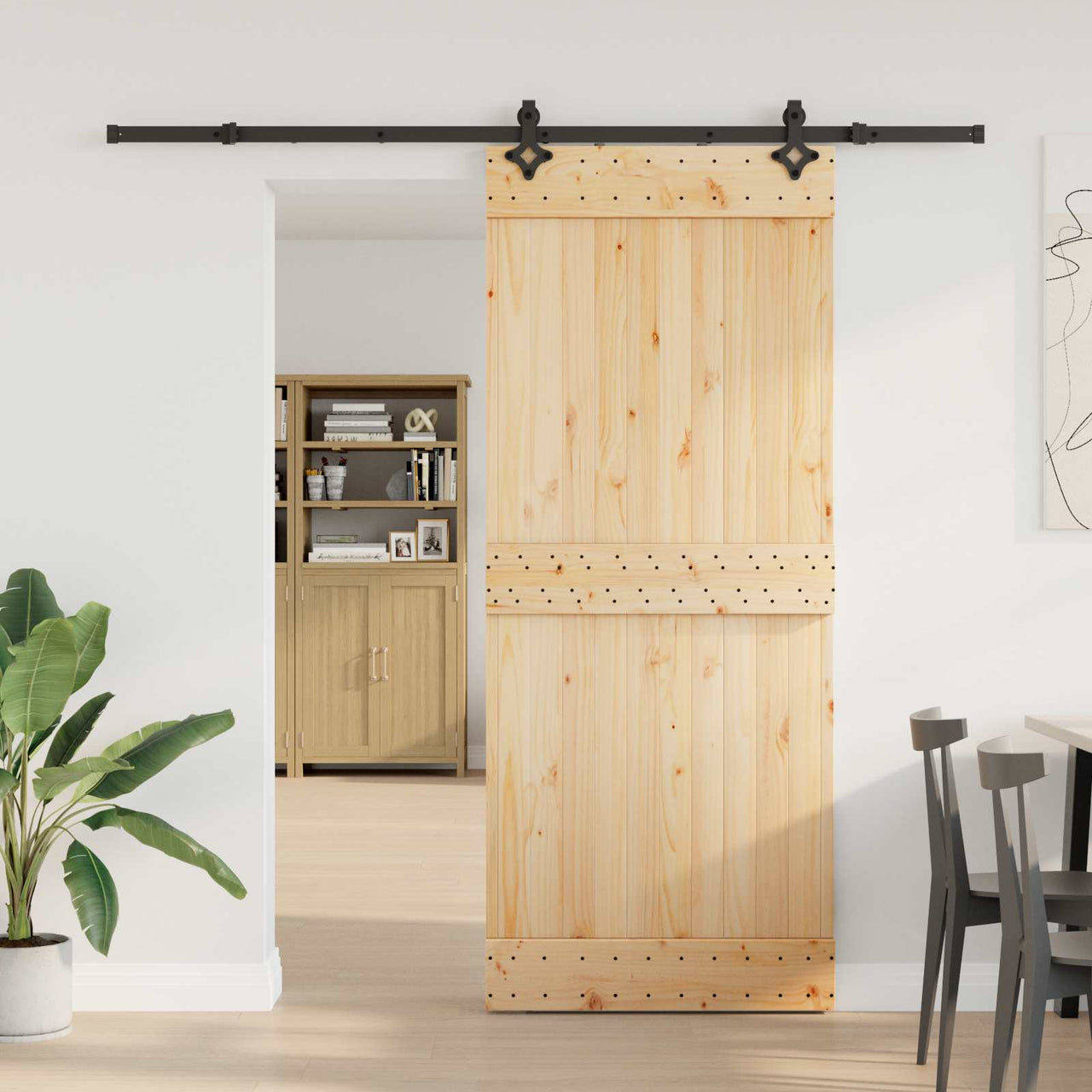 Porte coulissante NARVIK naturelle et noire 85 x 210 cm (213,5 cm) 