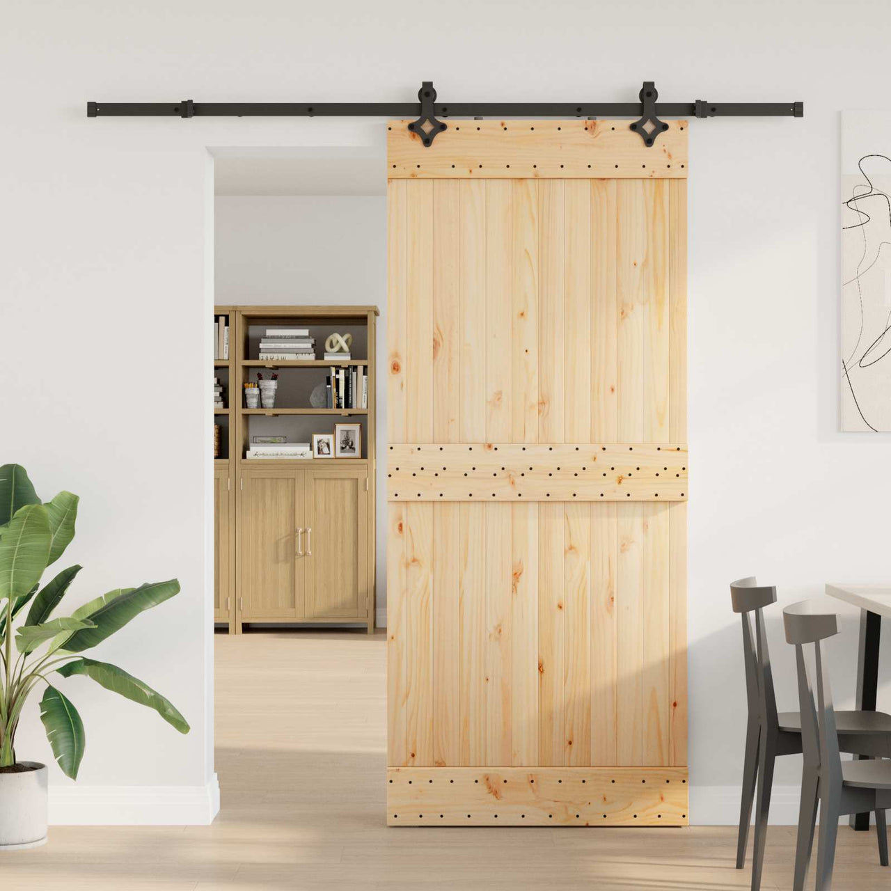 Porte coulissante NARVIK naturelle et noire 90 x 210 cm (213,5 cm) 