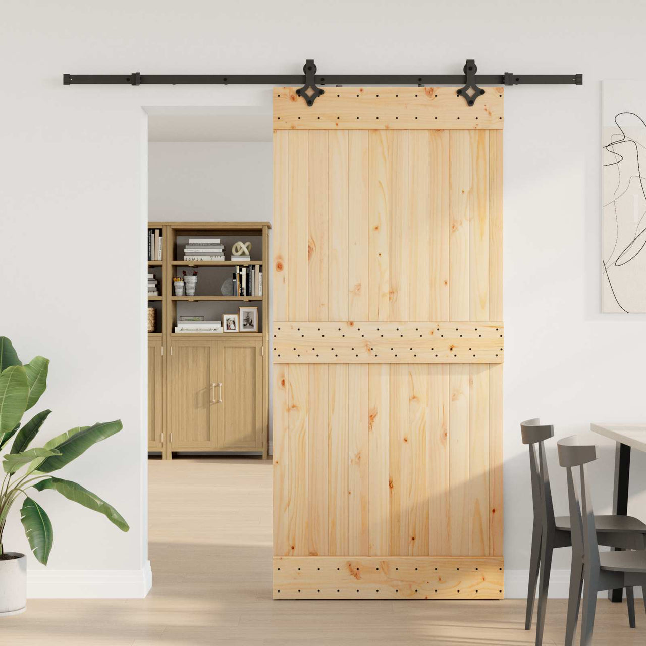 Porte coulissante NARVIK Naturel et noir 95 x 210 cm (213,5 cm) 