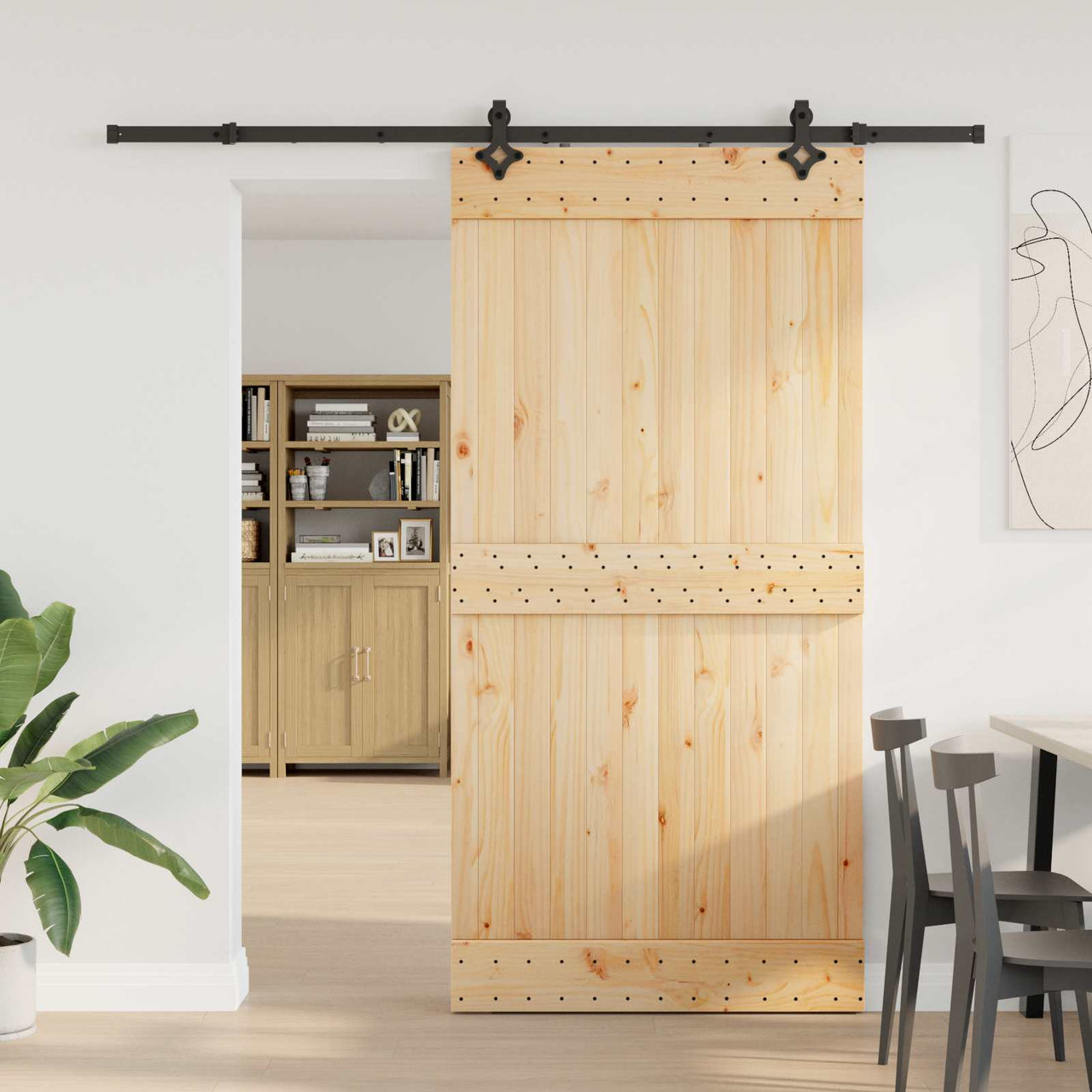 Porte coulissante NARVIK naturel et noir 100 x 210 cm (213,5 cm) 