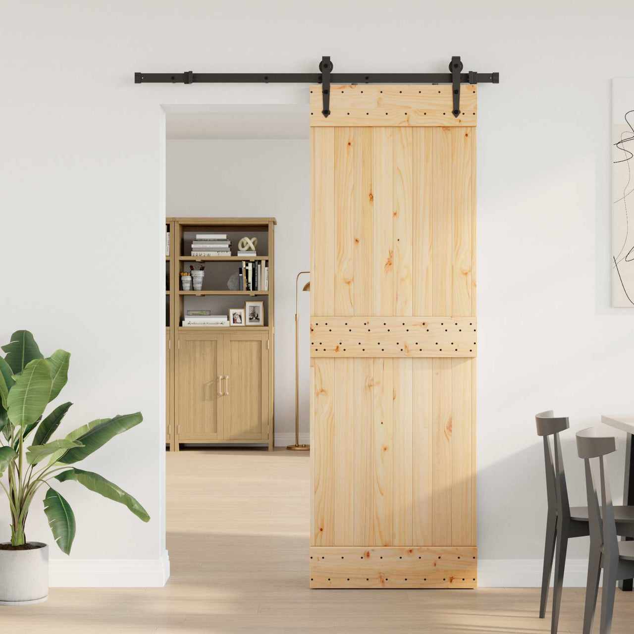 Porte coulissante NARVIK naturelle et noire 70 x 210 cm (152,5 cm) 