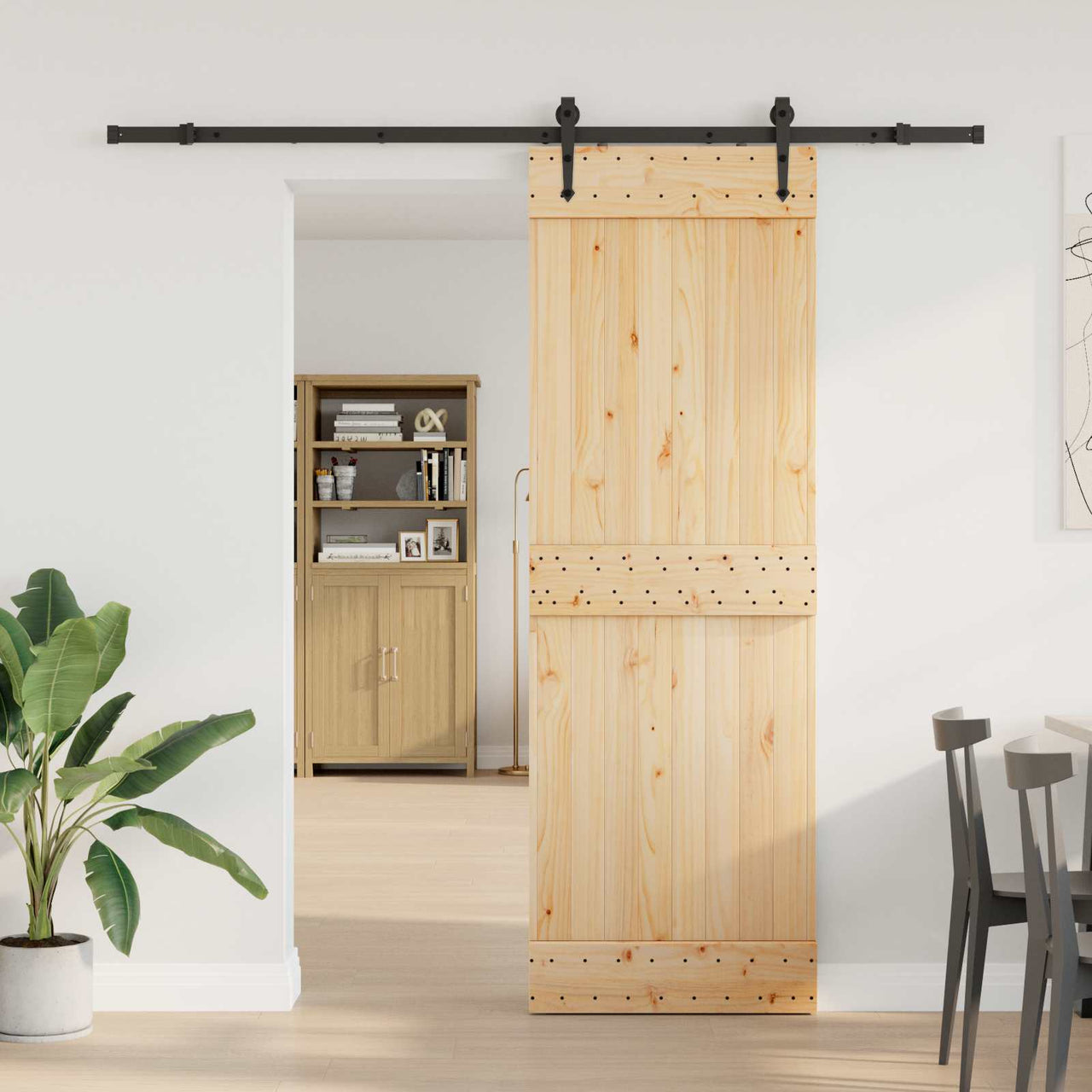 Porte coulissante NARVIK naturel et noir 70 x 210 cm (213,5 cm) 