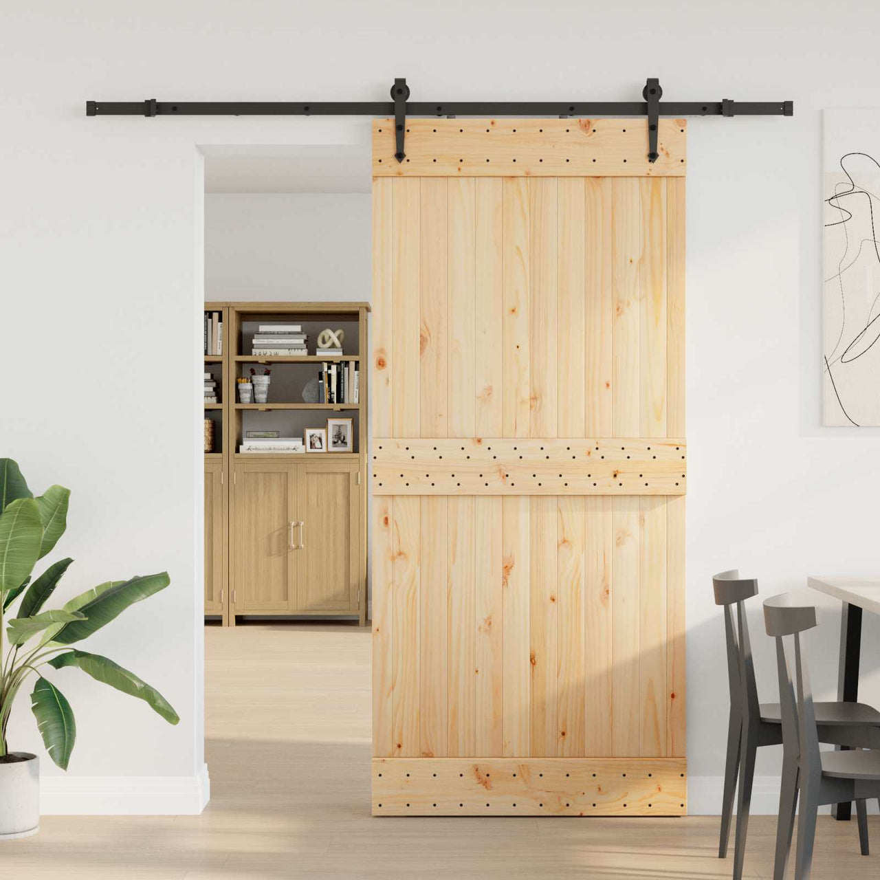 Porte coulissante NARVIK naturelle et noire 95 x 210 cm (213,5 cm) 