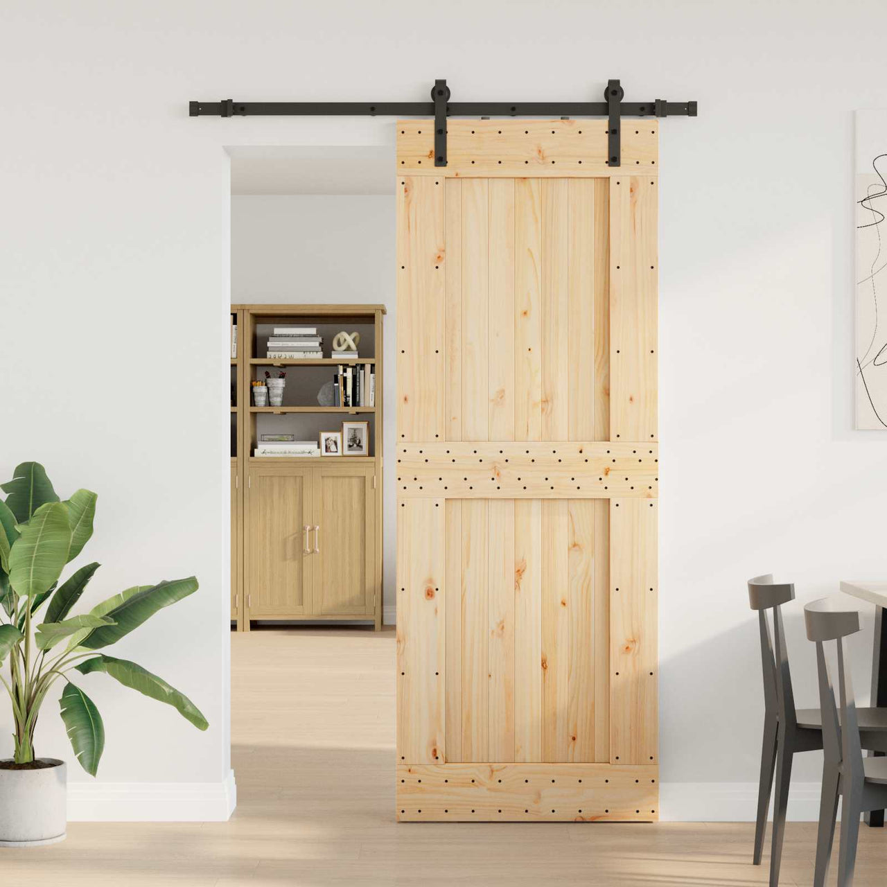 Porte coulissante NARVIK naturelle et noire 85 x 210 cm (152,5 cm) 