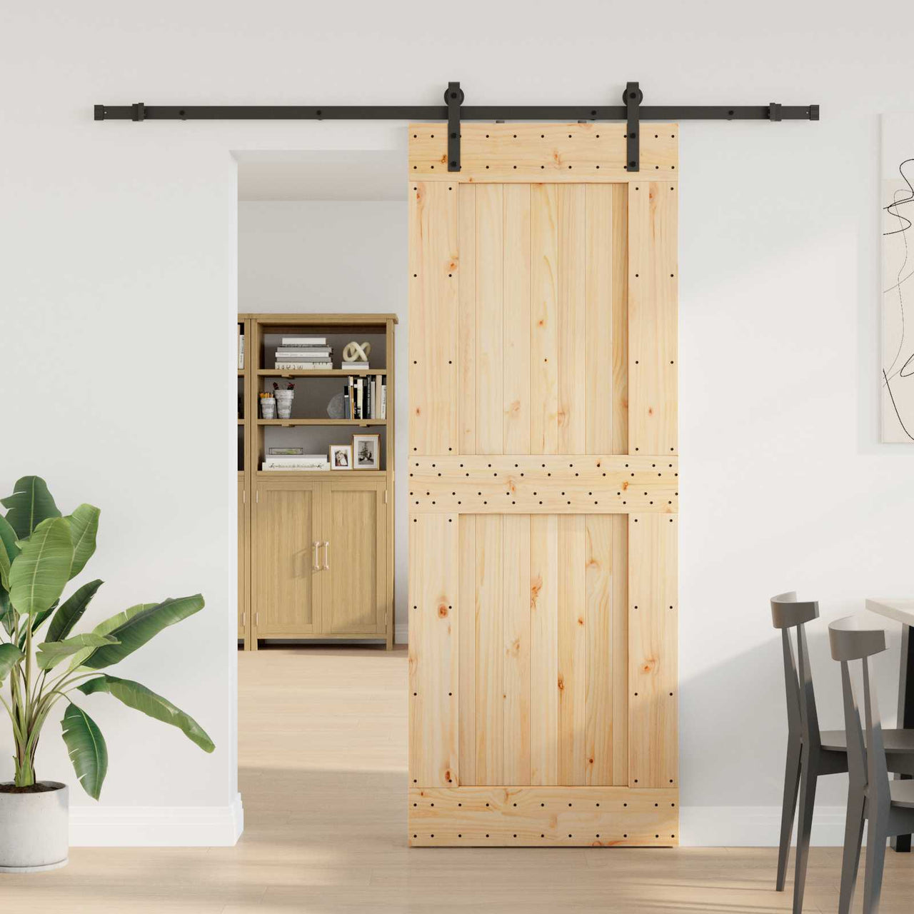 Porte coulissante NARVIK naturel et noir 85 x 210 cm (213,5 cm) 