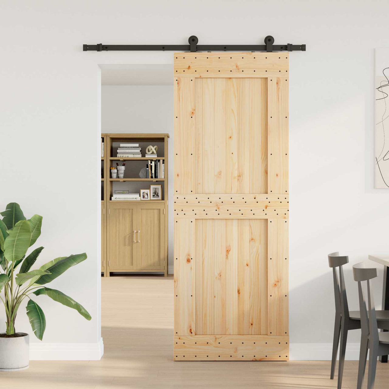 Porte coulissante NARVIK naturelle et noire 85 x 210 cm (152,5 cm) 