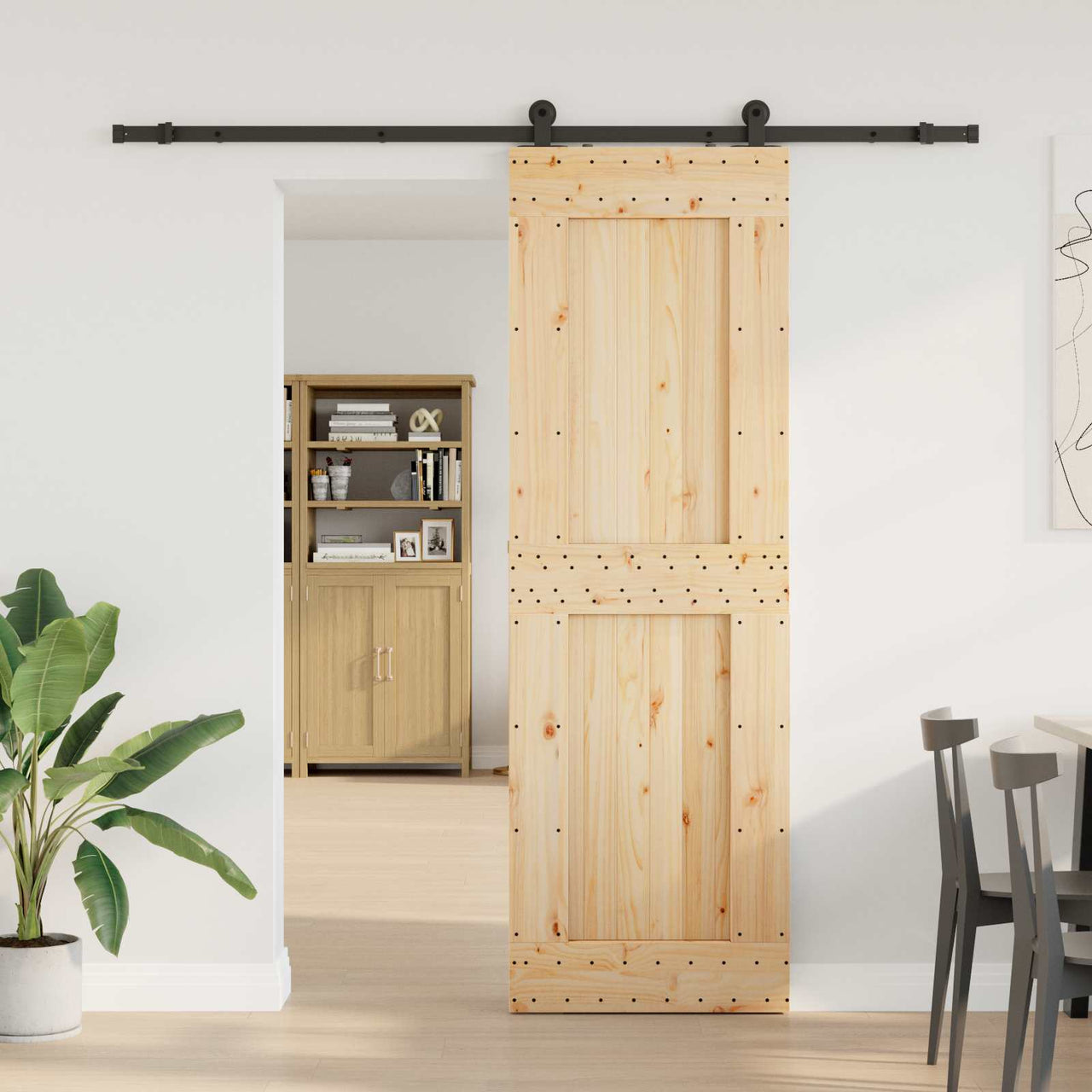 Porte coulissante NARVIK naturel et noir 70 x 210 cm (213,5 cm) 