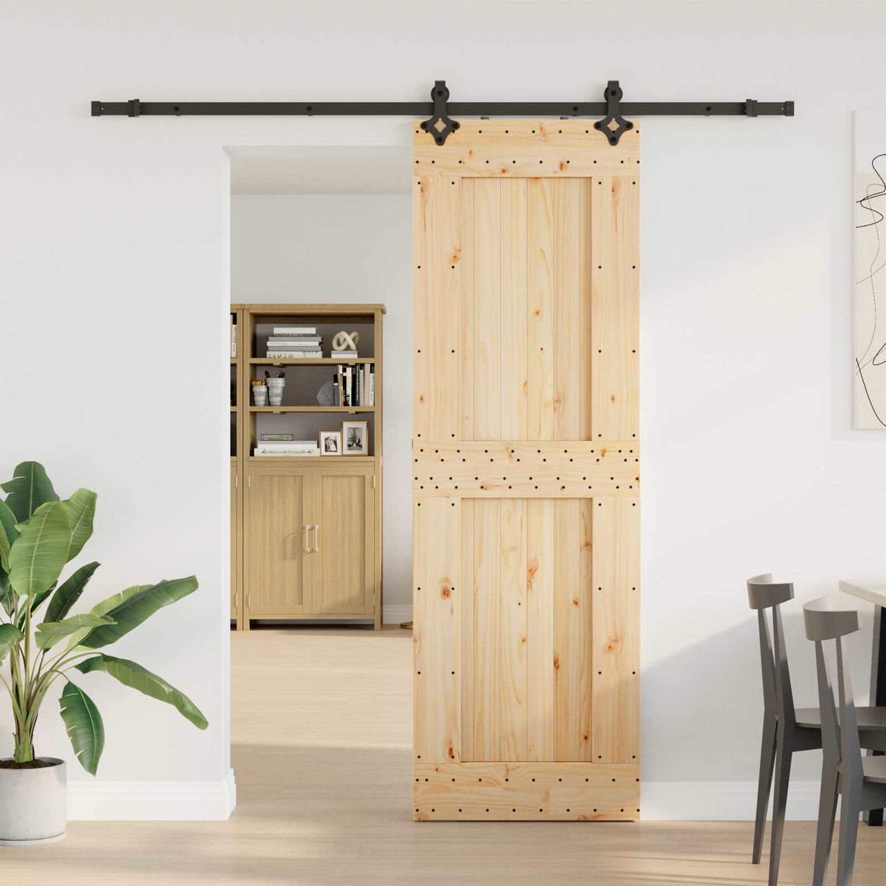 Puerta Corredera Natural y Negro 70 x 210 cm (213,5 cm)
