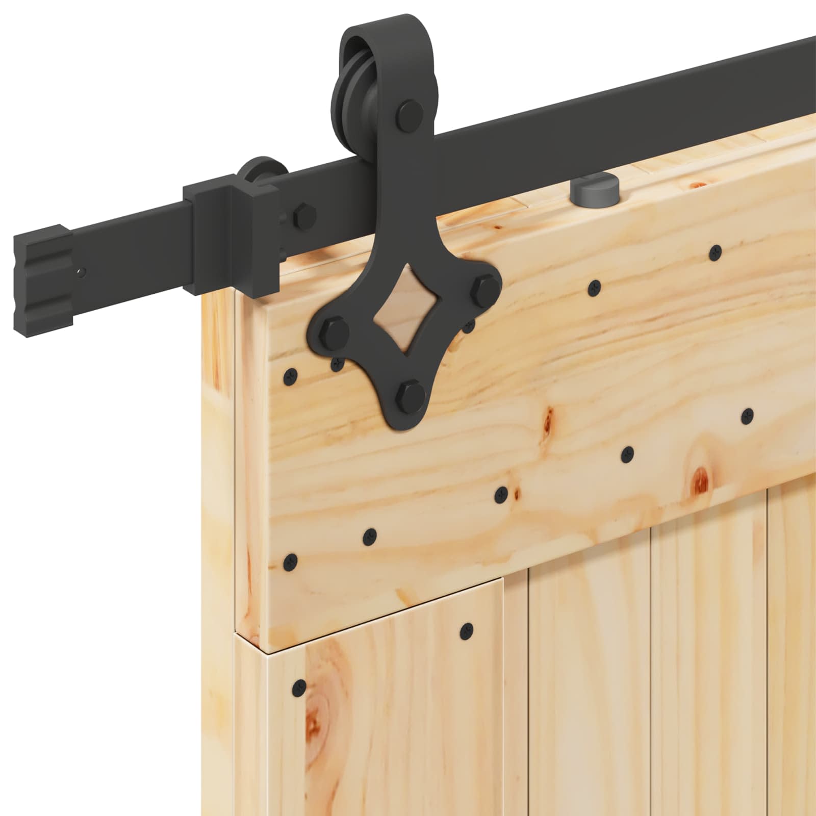 Puerta corredera Narvik en color natural y negro, ideal para jardines y exteriores, medidas 95x210 cm.