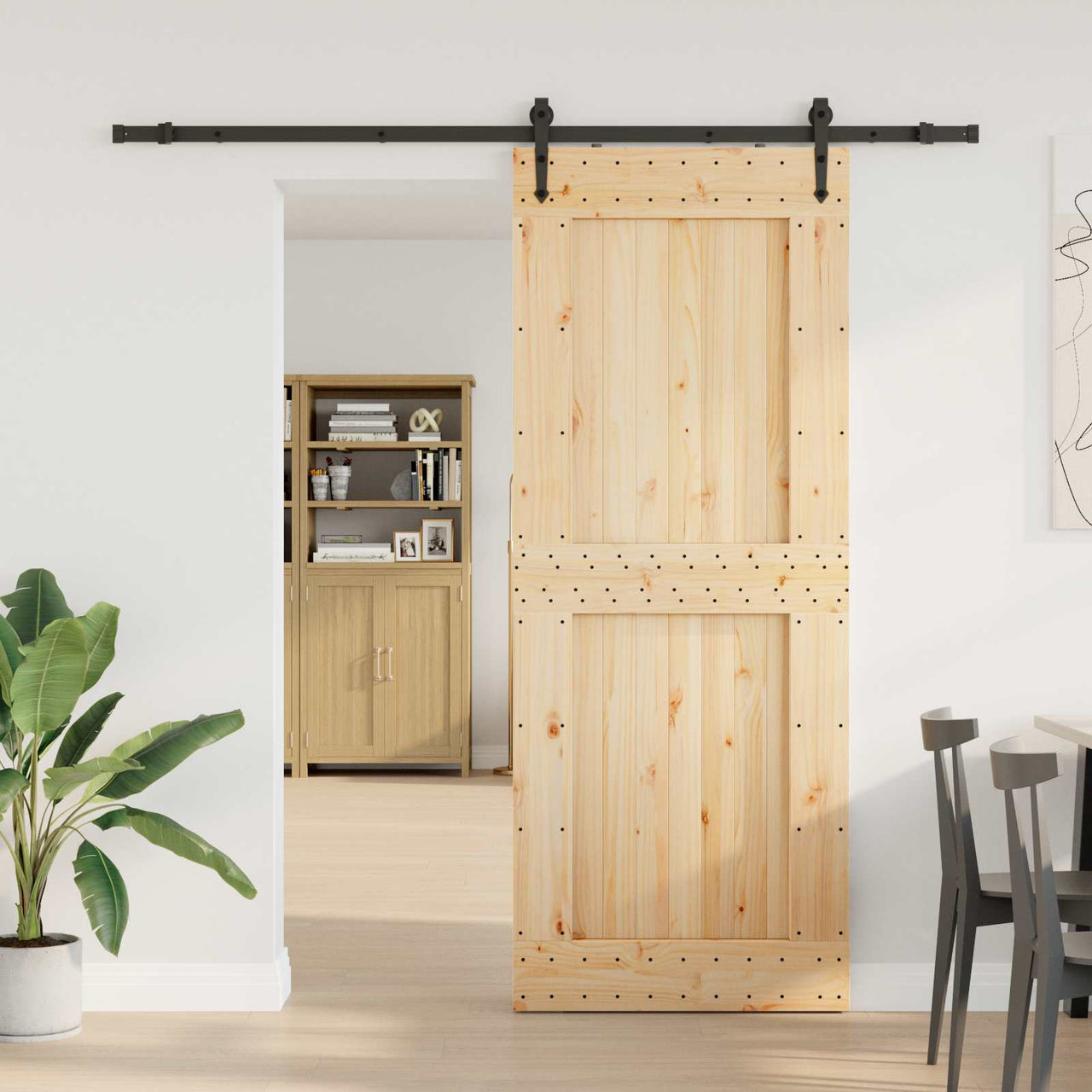 Porte coulissante NARVIK naturel et noir 90 x 210 cm (213,5 cm) 