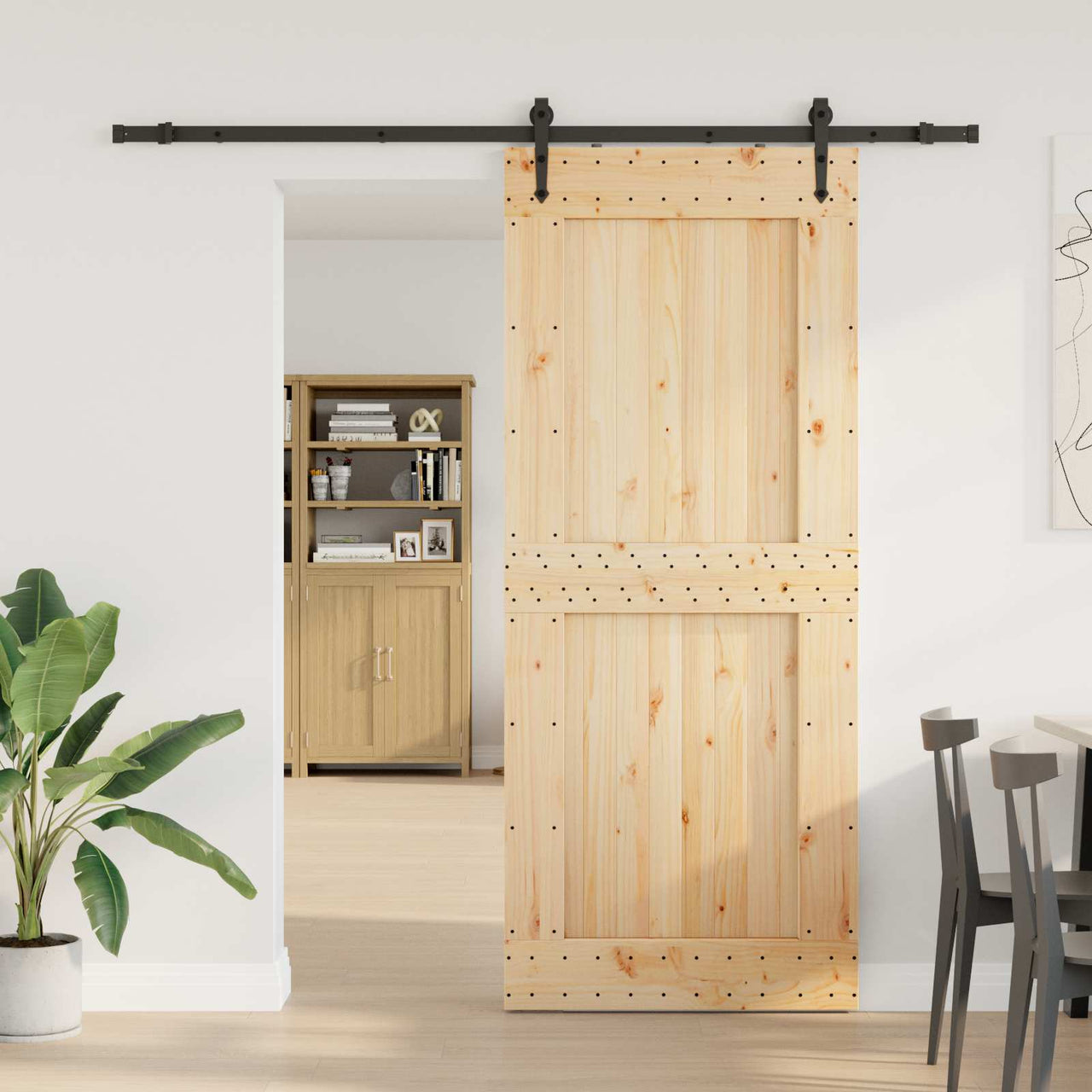 Porte coulissante NARVIK naturel et noir 95 x 210 cm (213,5 cm) 