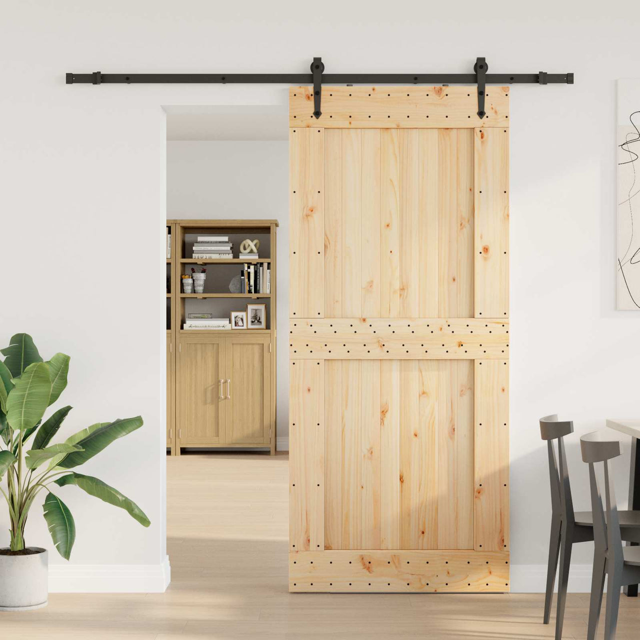 Porte coulissante NARVIK naturelle et noire 100 x 210 cm (213,5 cm) 