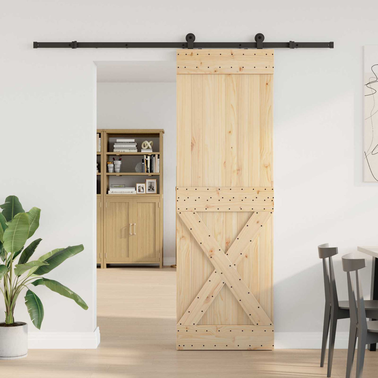 Porte coulissante NARVIK naturel et noir 70 x 210 cm (213,5 cm) 