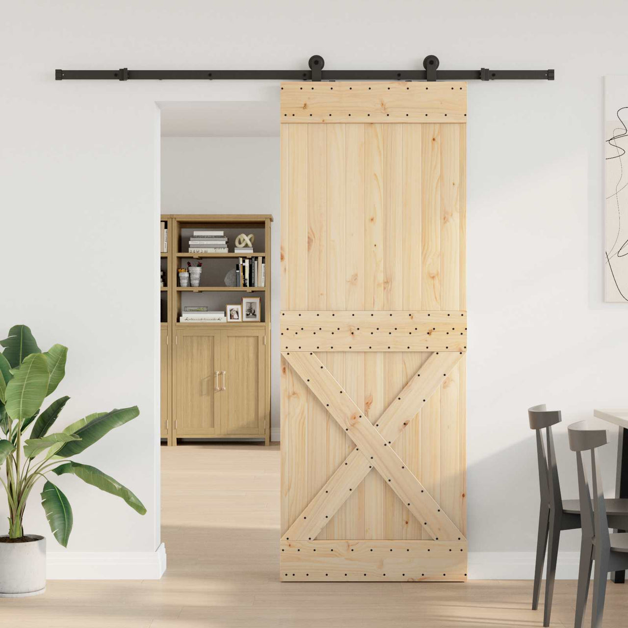 Porte coulissante NARVIK naturel et noir 85 x 210 cm (213,5 cm) 
