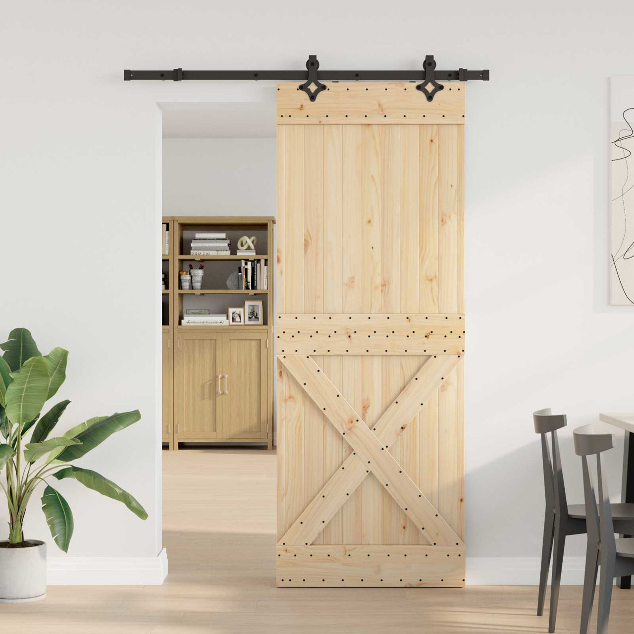 Puerta Corredera Natural y Negro 85 x 210 cm