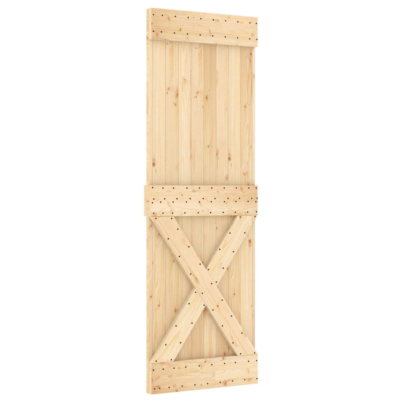 Puerta corredera Narvik en color natural y negro, ideal para exteriores y jardines, medidas 70 x 210 cm.