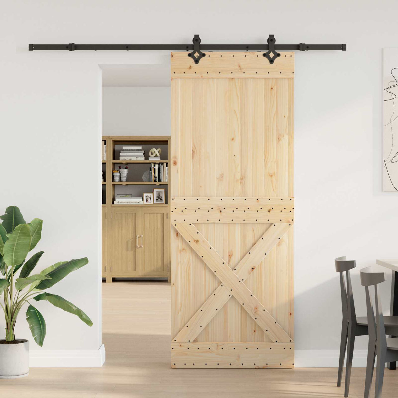 Porte coulissante NARVIK naturel et noir 90 x 210 cm (213,5 cm) 