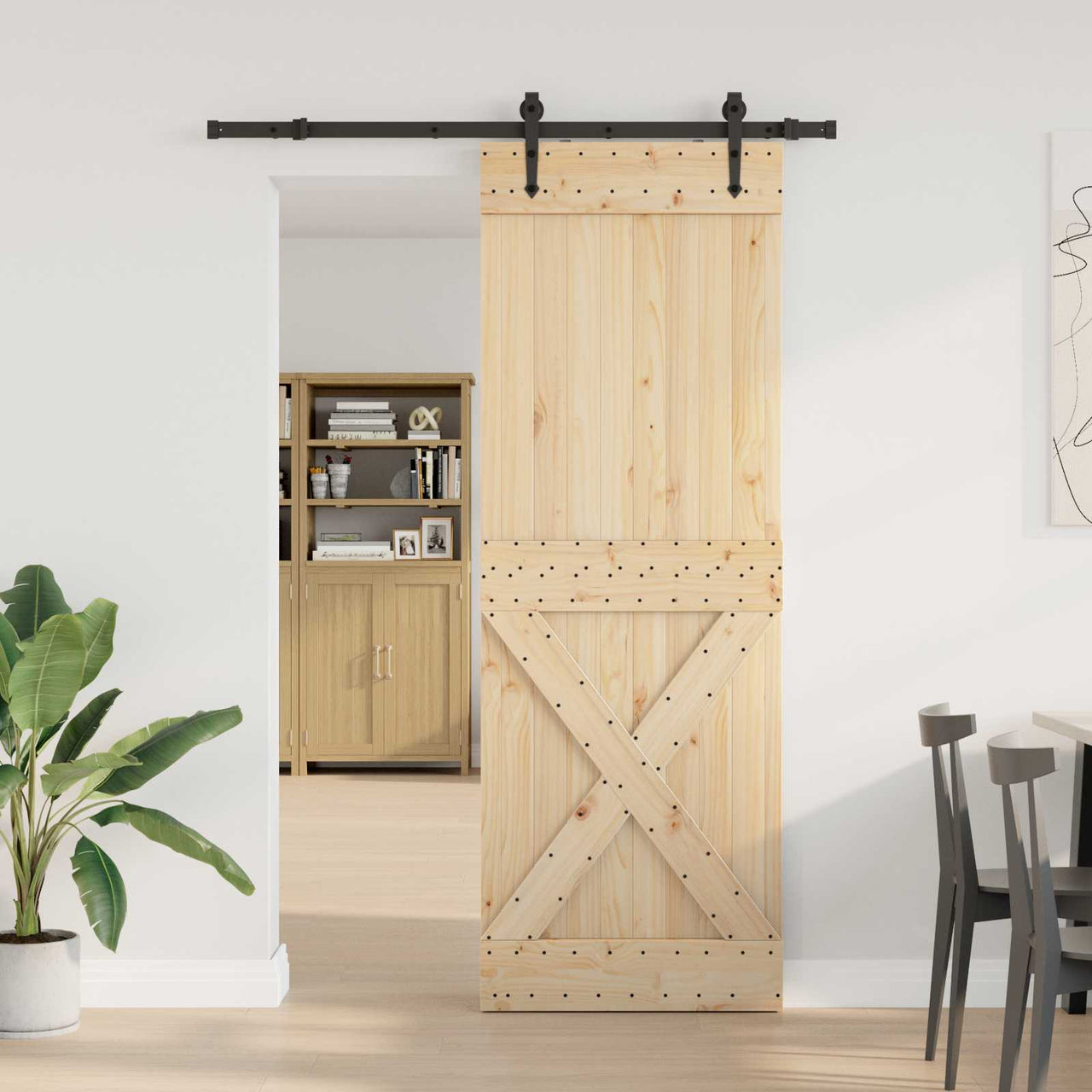 Puerta Corredera Natural y Negro 80 x 210 cm