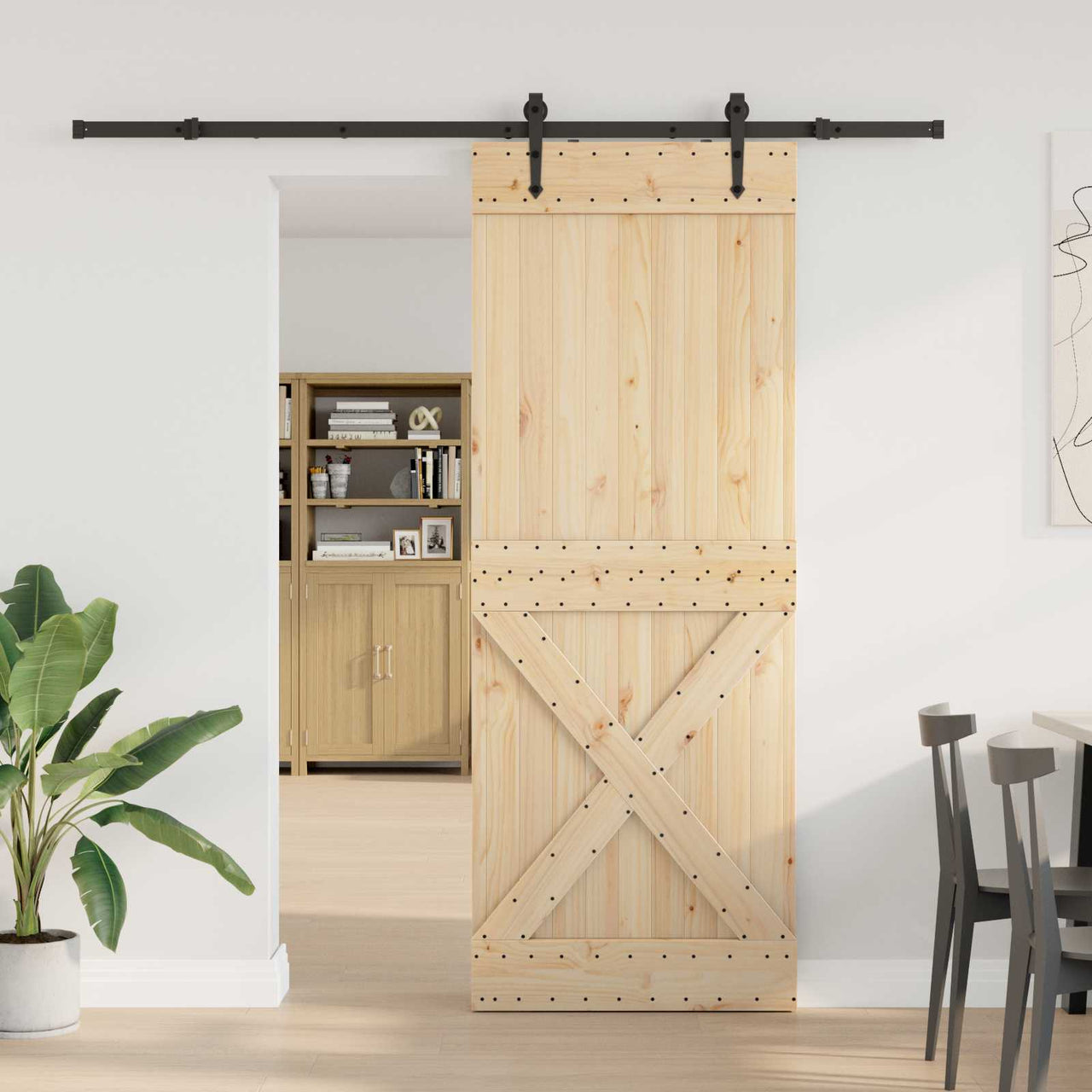 Puerta Corredera Natural y Negro 85 x 210 cm