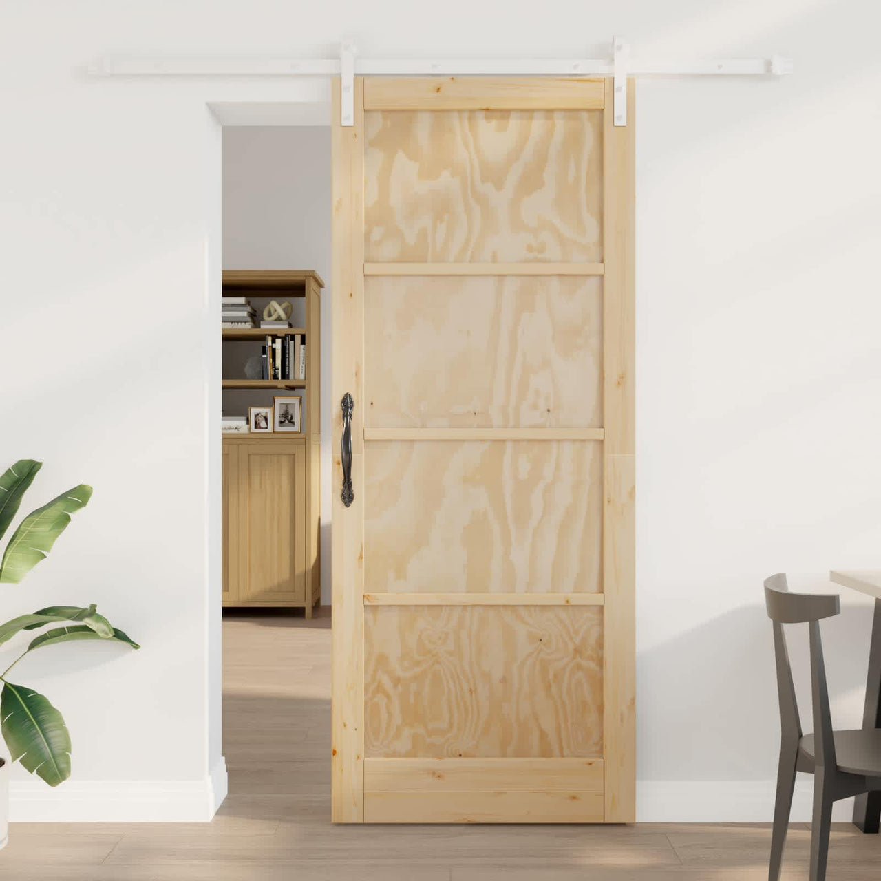 Porte coulissante naturelle et blanche 86 x 211 cm 